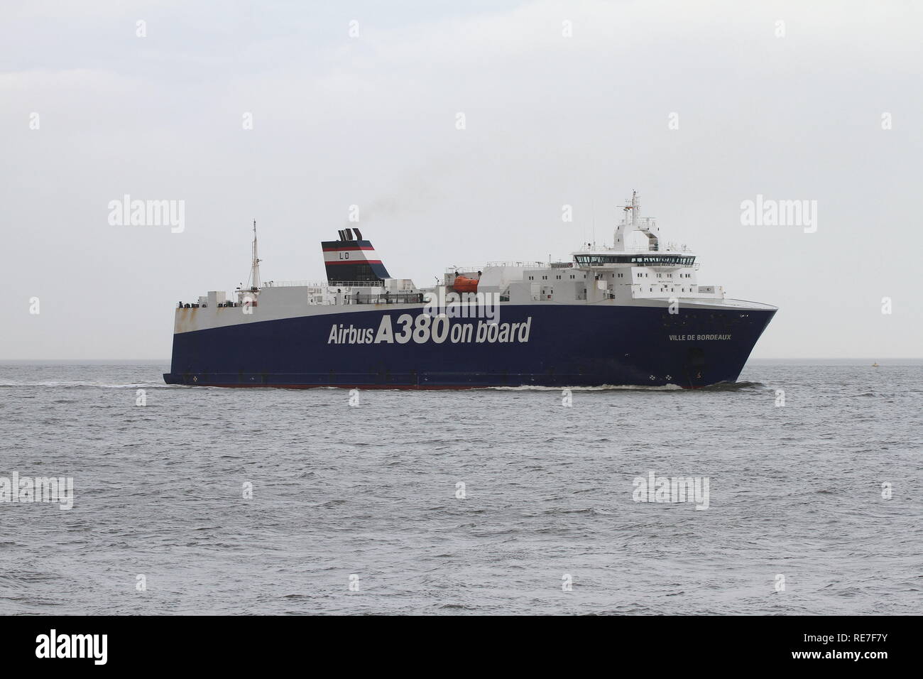 The Airbus Ro-Ro ship Ville de Bordeaux passes on December 30, 2018 Cuxhaven and continues towards Hamburg. Stock Photo