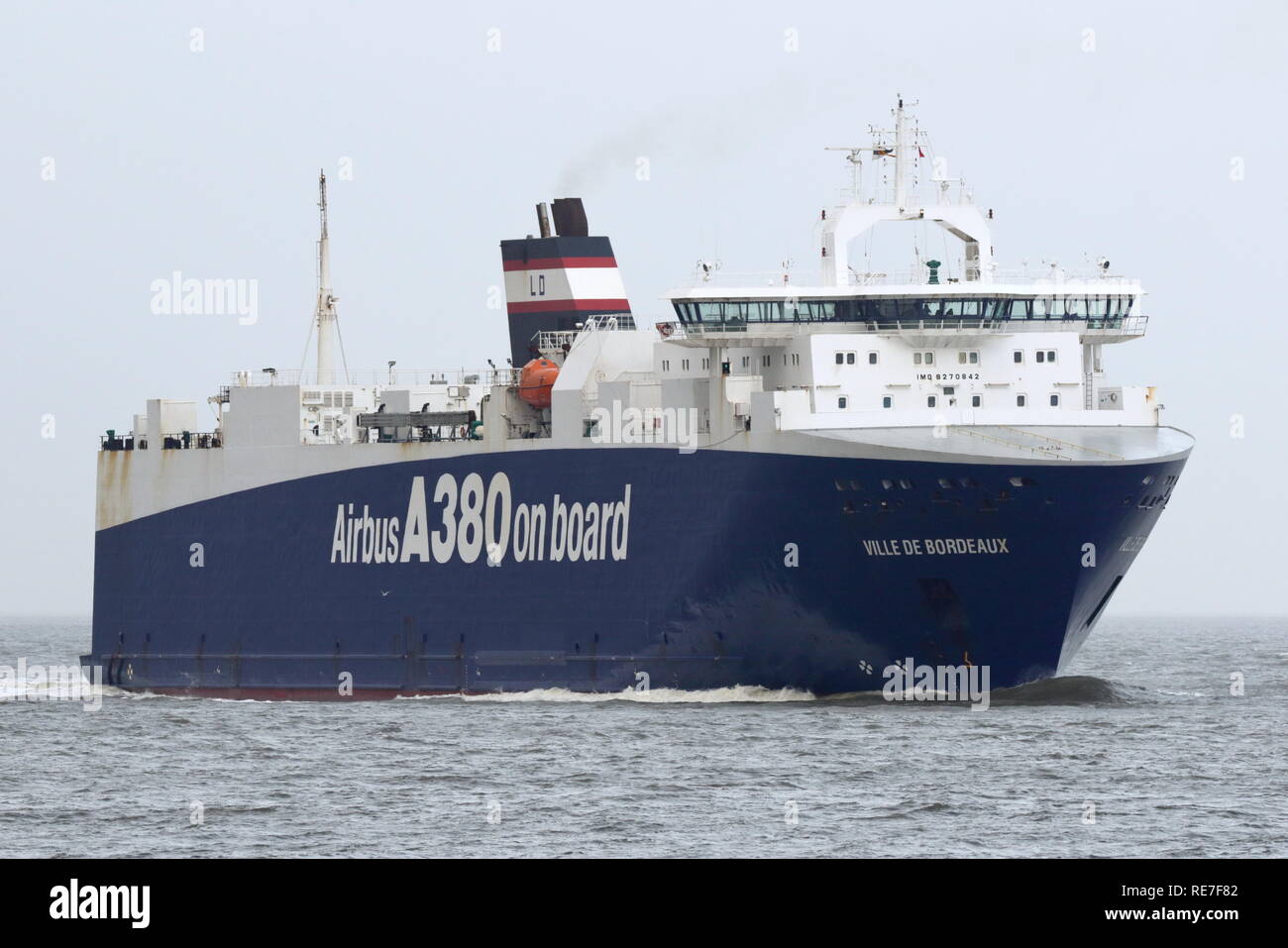 The Airbus Ro-Ro ship Ville de Bordeaux passes on December 30, 2018 Cuxhaven and continues towards Hamburg. Stock Photo