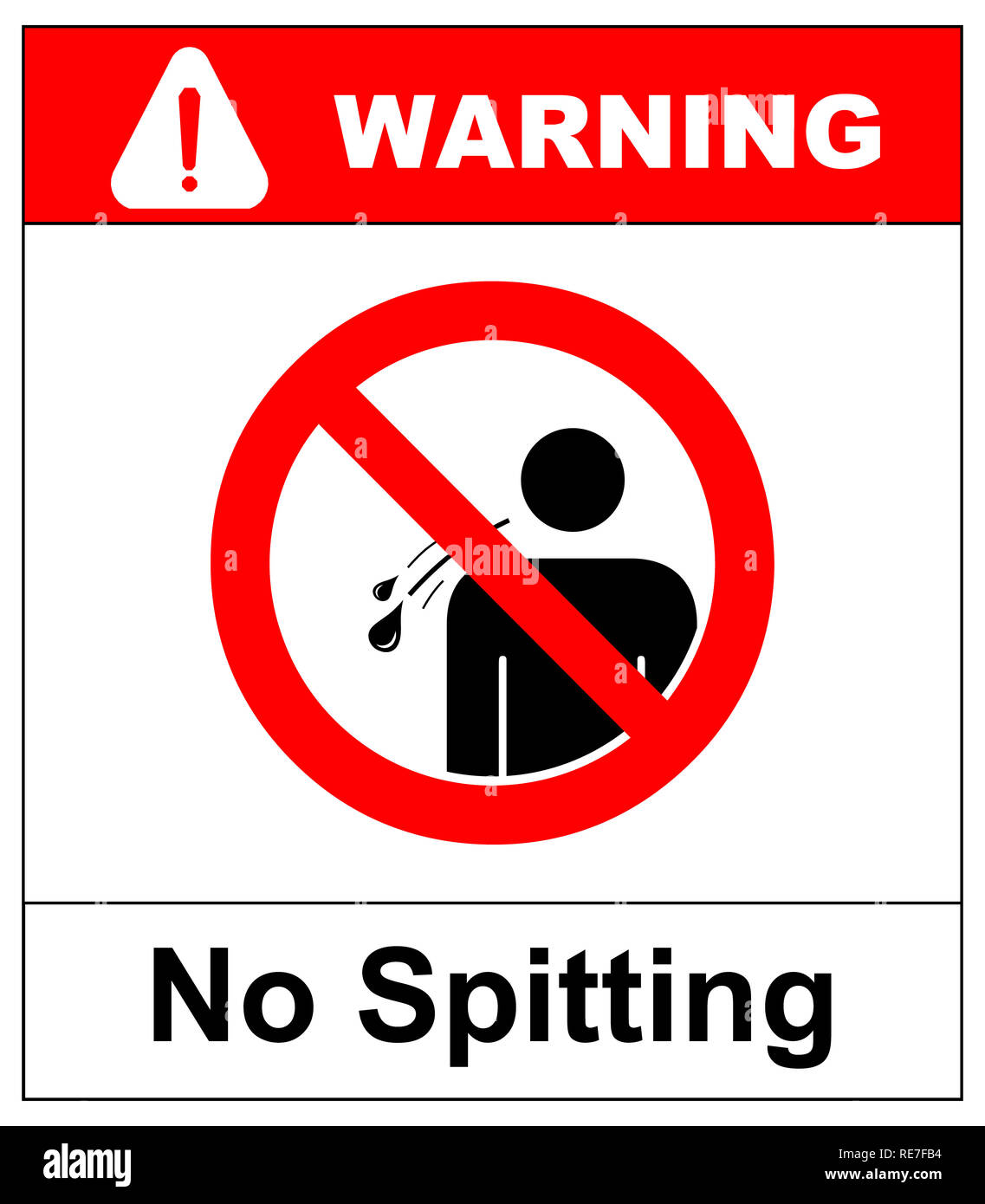 No spitting sign.  illustration isolated on white. Warning sign in red circle Stock Photo