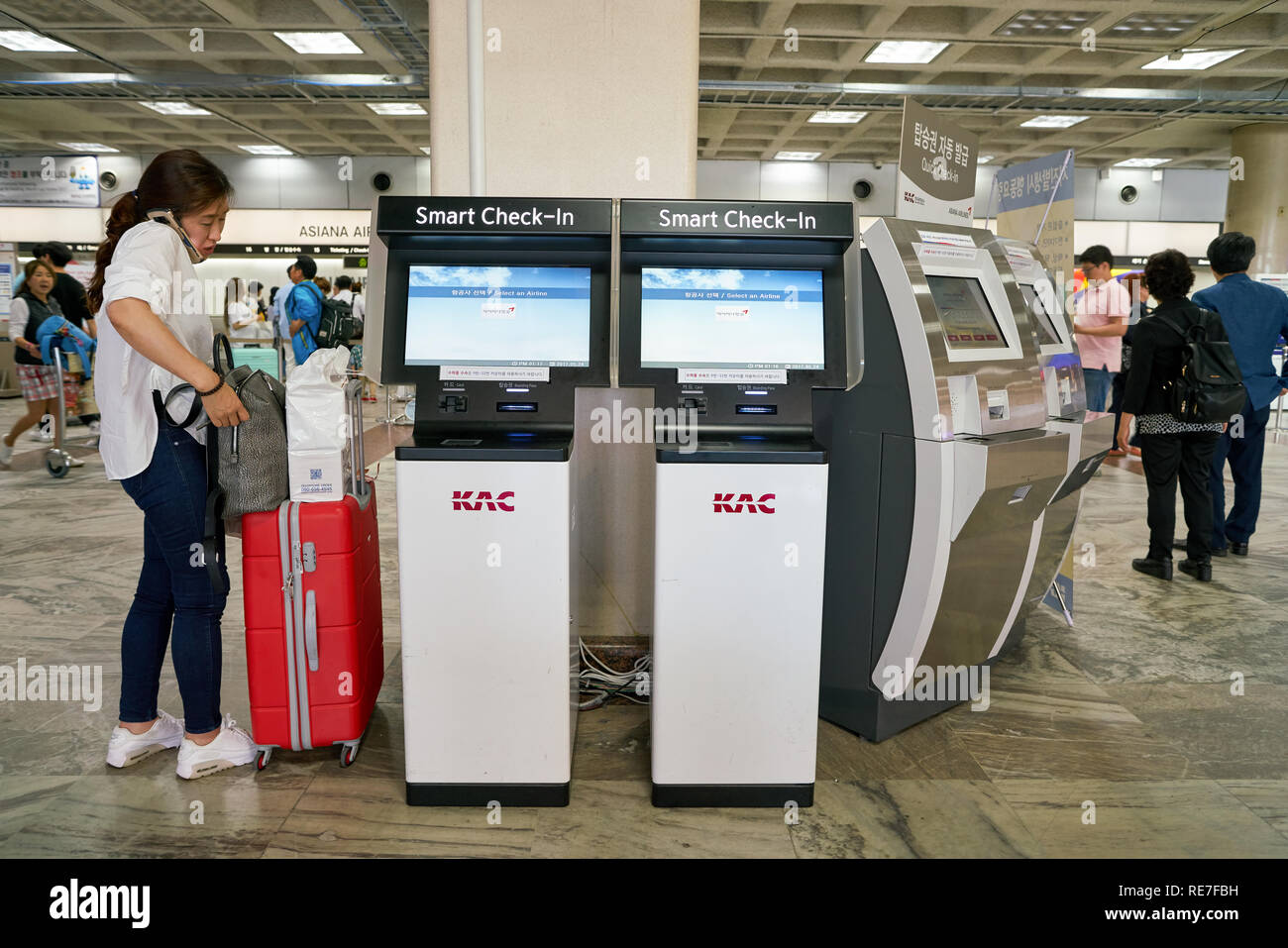 SEOUL, SOUTH KOREA - CIRCA MAY, 2017: self-service check-in kiosks at ...