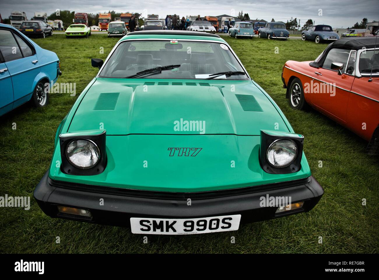 Triumph TR7 with lights raised at the Anglesey Vintage Rally, Anglesey, North Wales, UK, May 2015 Stock Photo