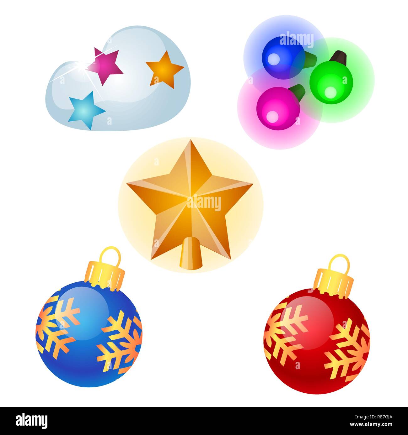 Sketch with Christmas tree decorations different forms isolated on white background. Colorful festive glass baubles. Template of poster, invitation, other card. Vector cartoon close-up illustration. Stock Vector