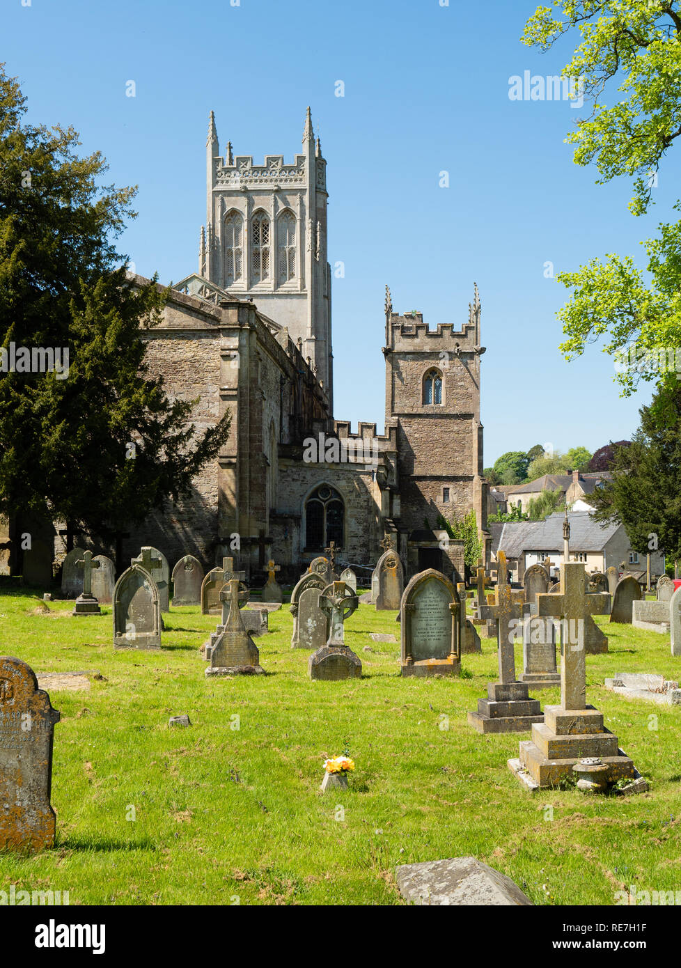 Church of St Mary the Virgin at Bruton in Somerset with its two towers Stock Photo