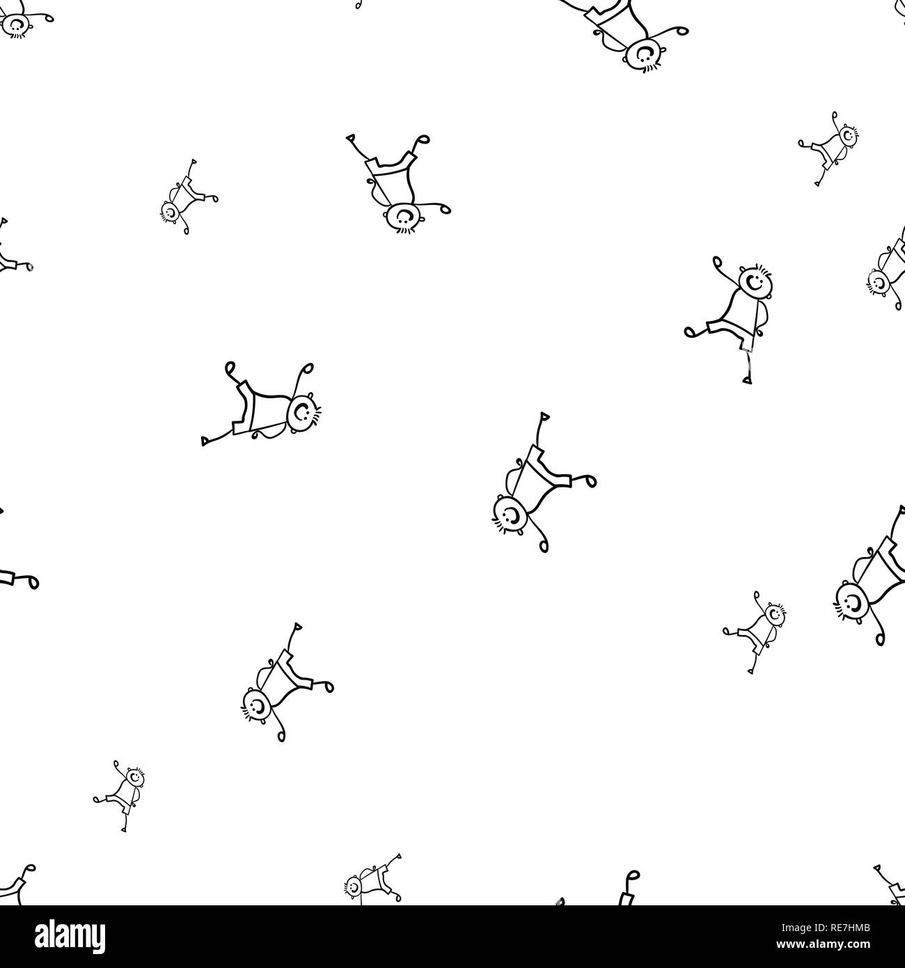 Kids seamless pattern in doodle style. Vector illustration on white background. Stock Vector