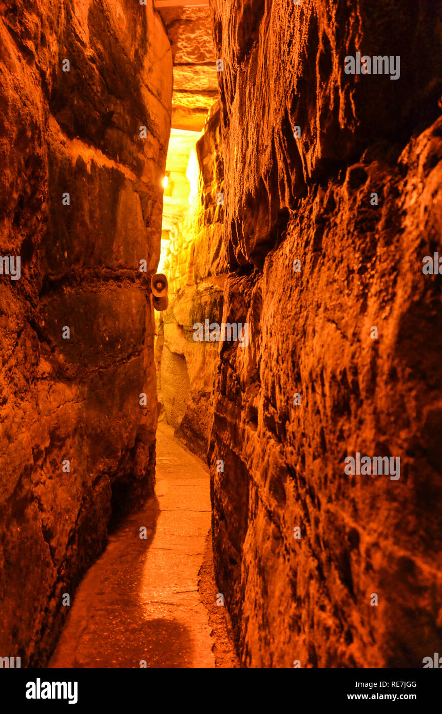 Underground below the old city of Jerusalem, following the Western Wall via tunnels Stock Photo
