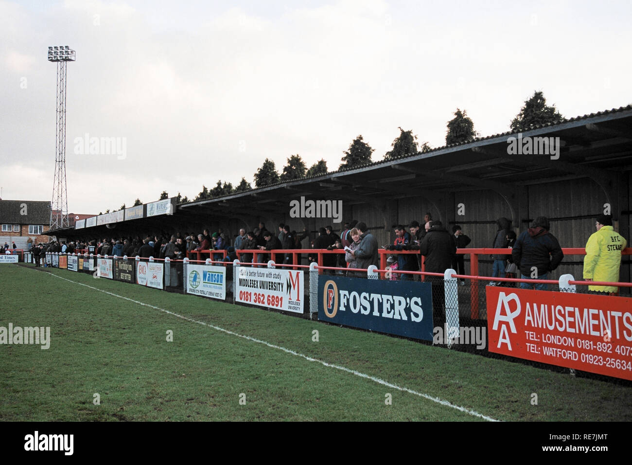 Covered terracing at Boreham Wood FC Football Ground, Meadow Park ...