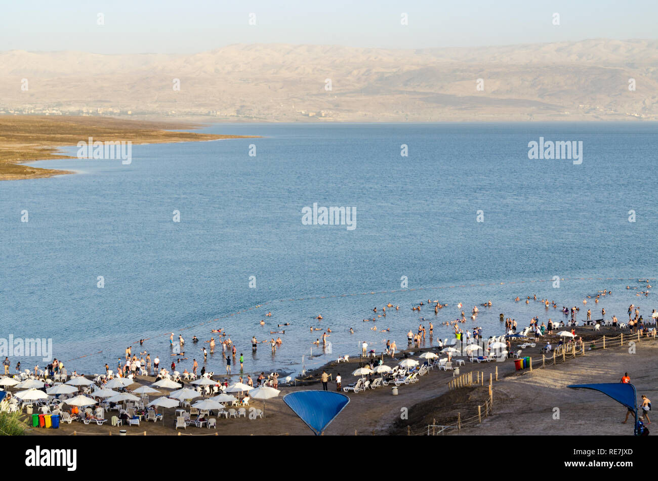 The Dead Sea (West Bank), hypersaline and lowest lake in the world, at -430m below sea level Stock Photo