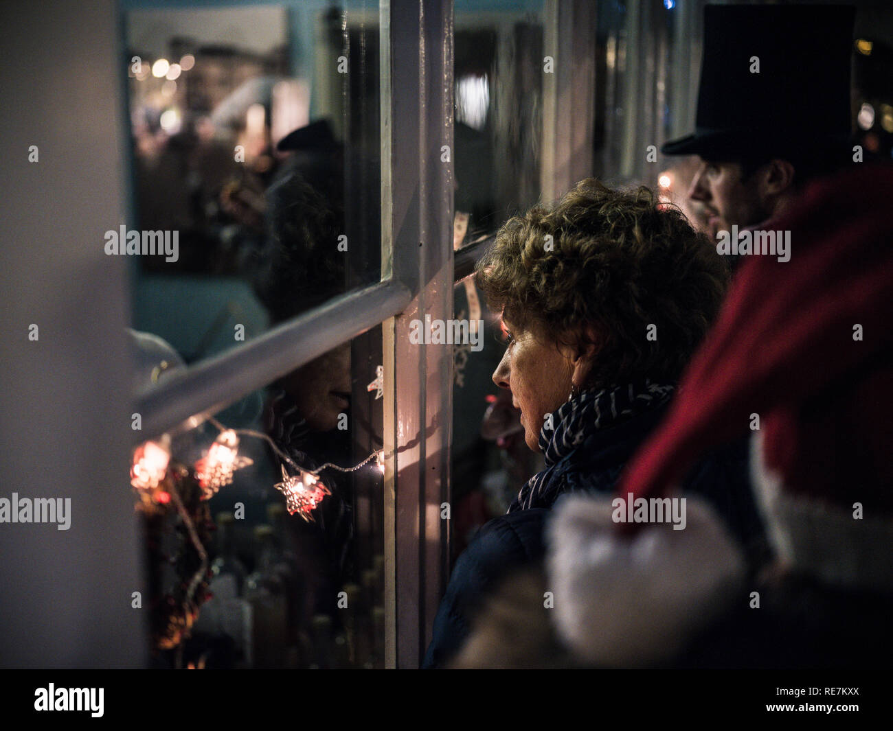 People at a Dickensian evening in Lostwithiel, Cornwall. Stock Photo
