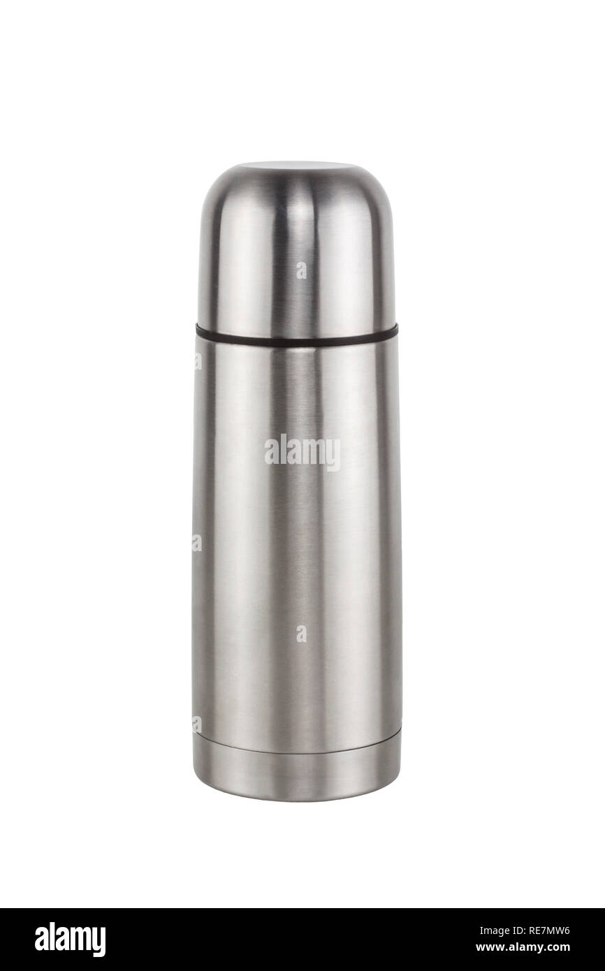 Stainless bottle thermos travel on white background Stock Photo