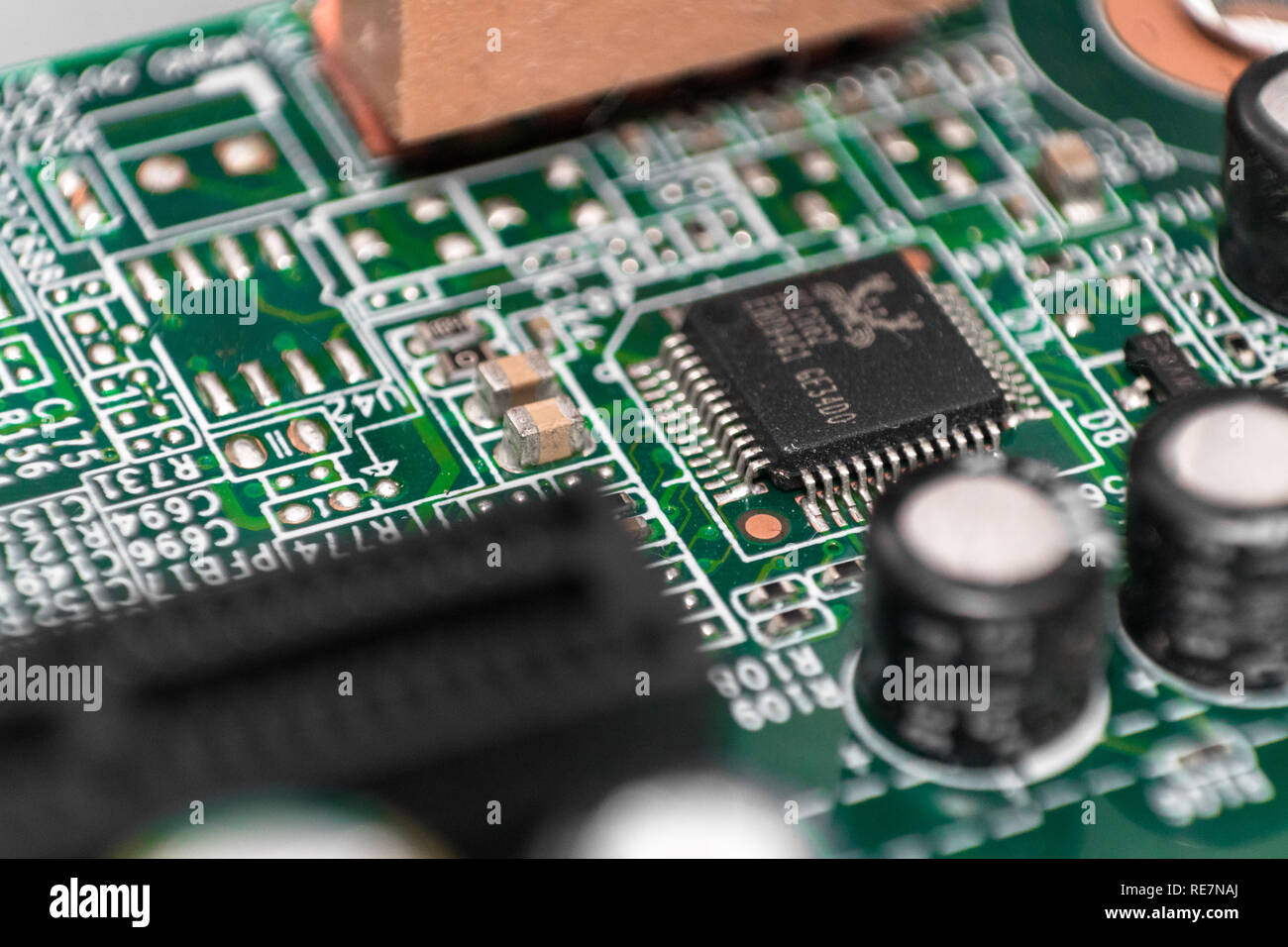 Computer Circuit Board/Motherboard. Resistors with CPU and heat sinks