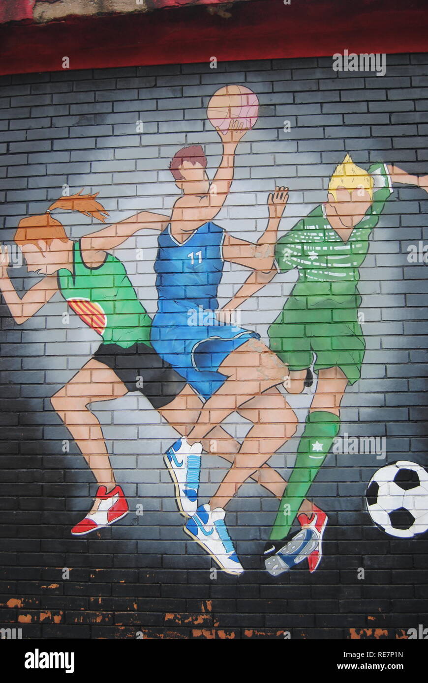 Sports graffiti (Basketball, soccer and athletics) Stock Photo