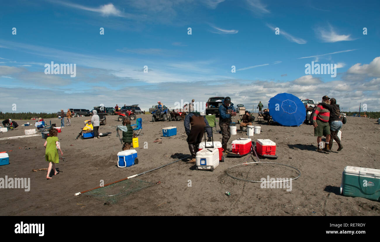 Salmon fishing, a family activity in Kenai Peninsula, Alaska Stock Photo