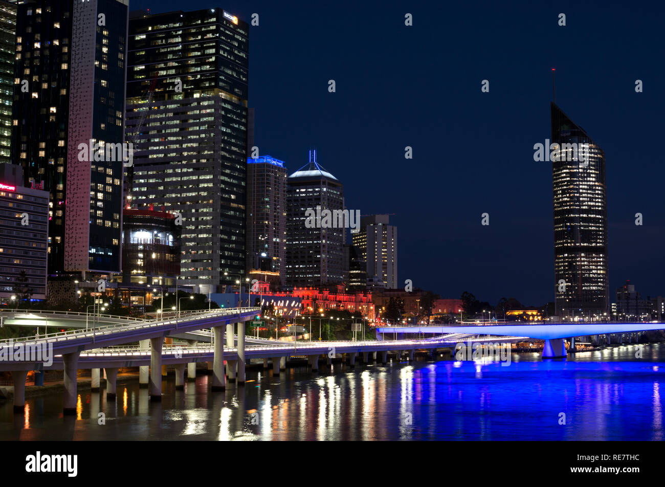 Riverside Expressway and Brisbane city centre at night, Queensland, Australia Stock Photo