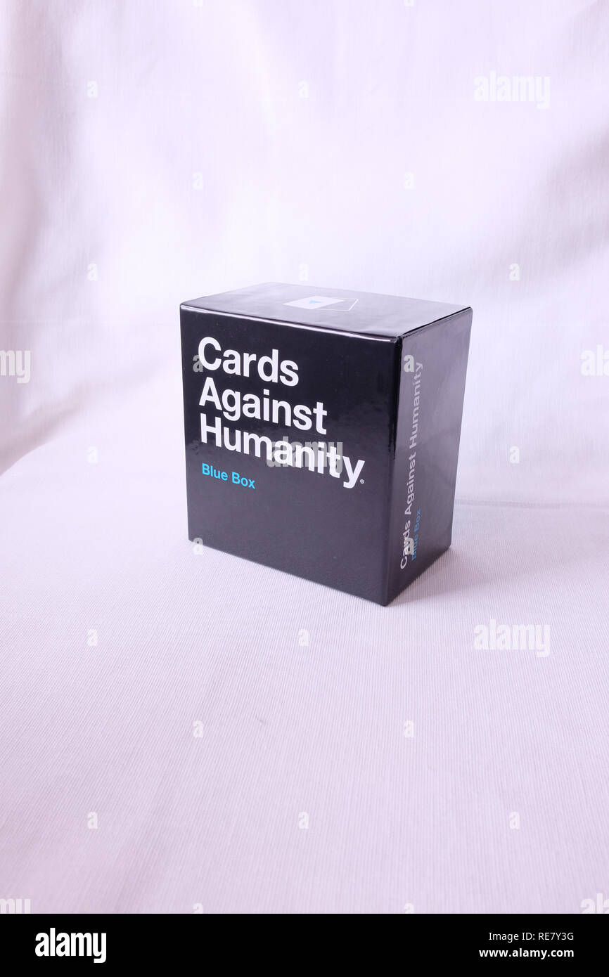 Cards Against Humanity Blue Box on white background Stock Photo