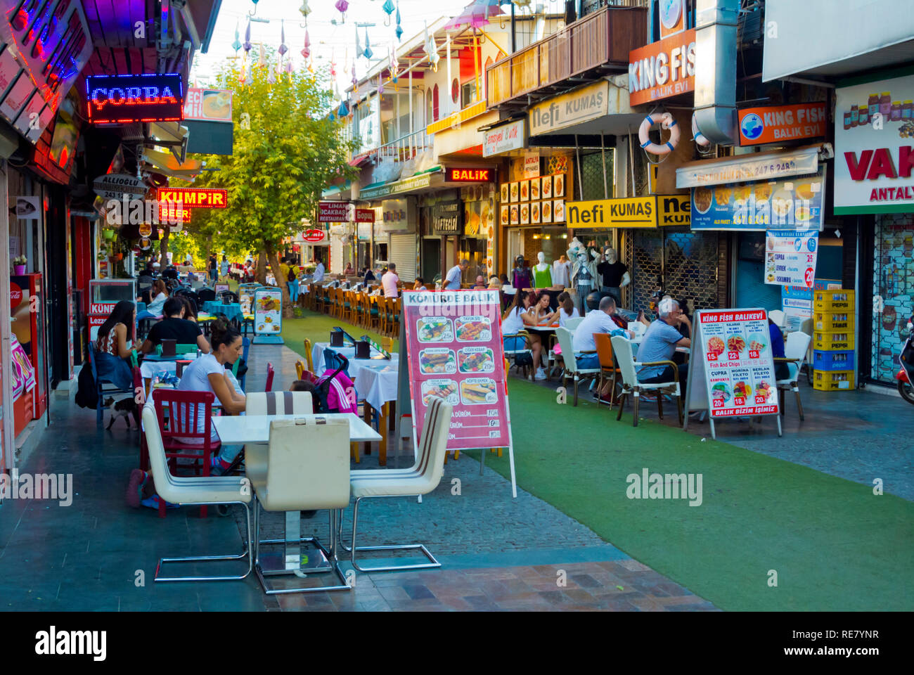 2 Inonu Sokak, restaurant street for tourists, old town, Antalya, Turkey Stock Photo