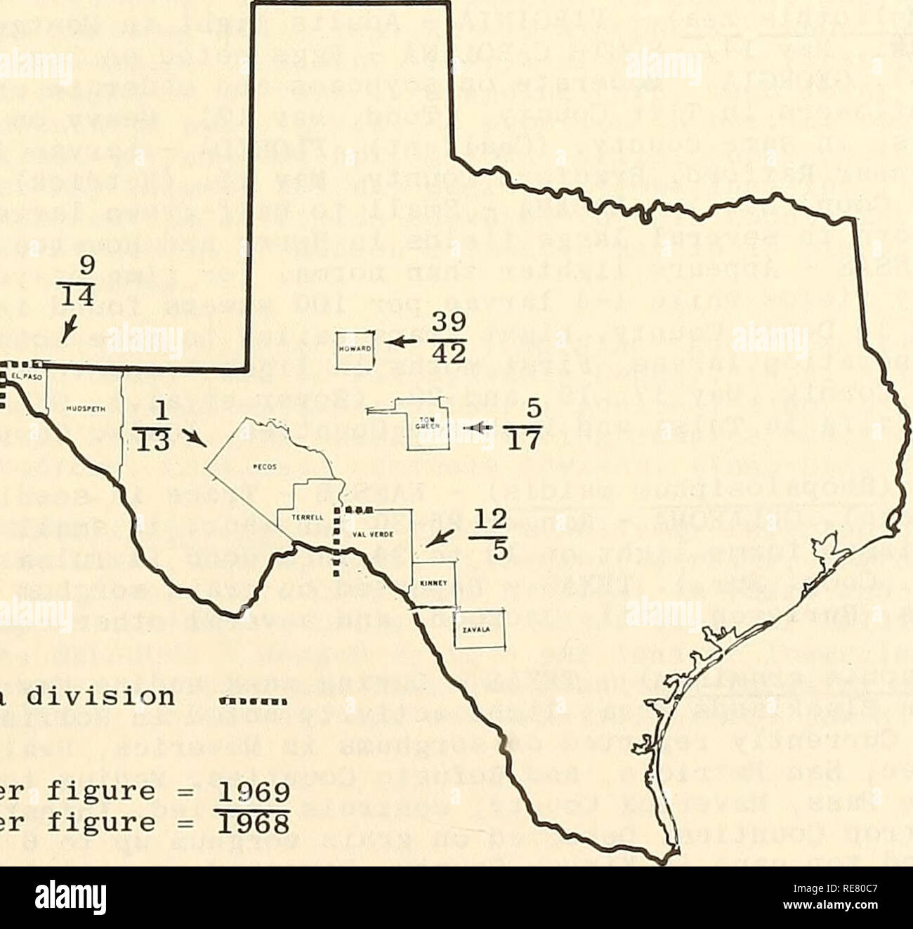 . Cooperative economic insect report. Beneficial insects; Insect pests. 373 SPECIAL INSECTS OF REGIONAL SIGNIFICANCE Potato Psyllid Survey, Spring Breeding Areas of Texas The potato psyllid (Paratrioza cockerelli (Sulc)) survey in Texas was completed April 18, 1969. Compared with 1968, psyllid counts remained constant in the Big Spring area; decreased in the San Angelo, Marathon-Sanderson, and El Paso areas; and increased in the Del Rio area. Conditions have been unusually dry in the survey areas this year. Lycium host plants are in good to excellent condition in all areas and heavily leafed.  Stock Photo
