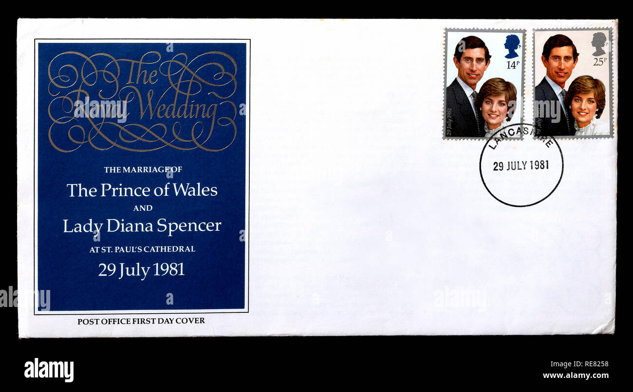 UK first day cover 1981 marraige of Prince Charles to Lady Diana Spencer. Stock Photo