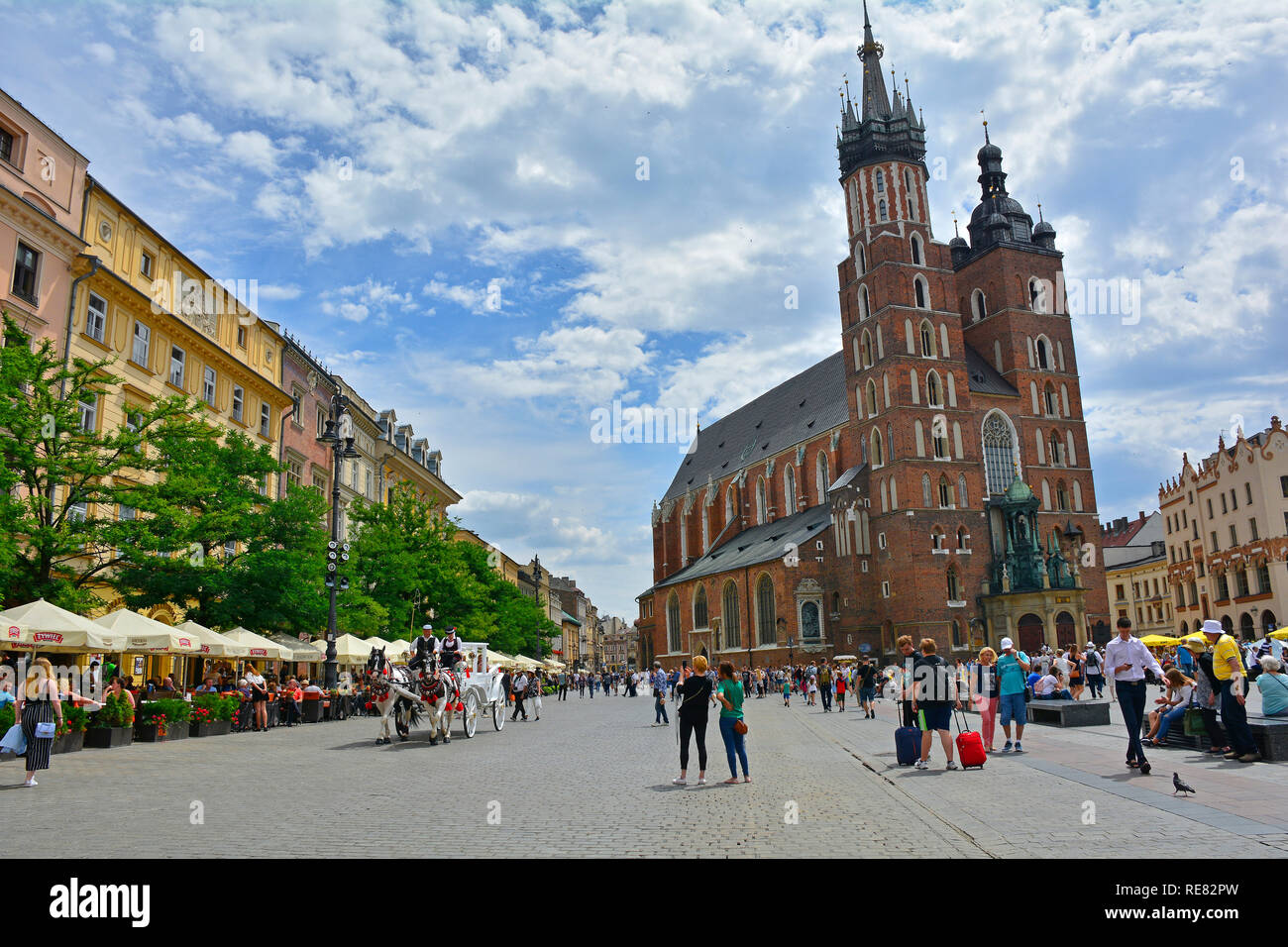 Krakow, Poland - July 8th 2018. St Marys Basilica in Krakow, also known as the Church of Our Lady Assumed into Heaven Stock Photo