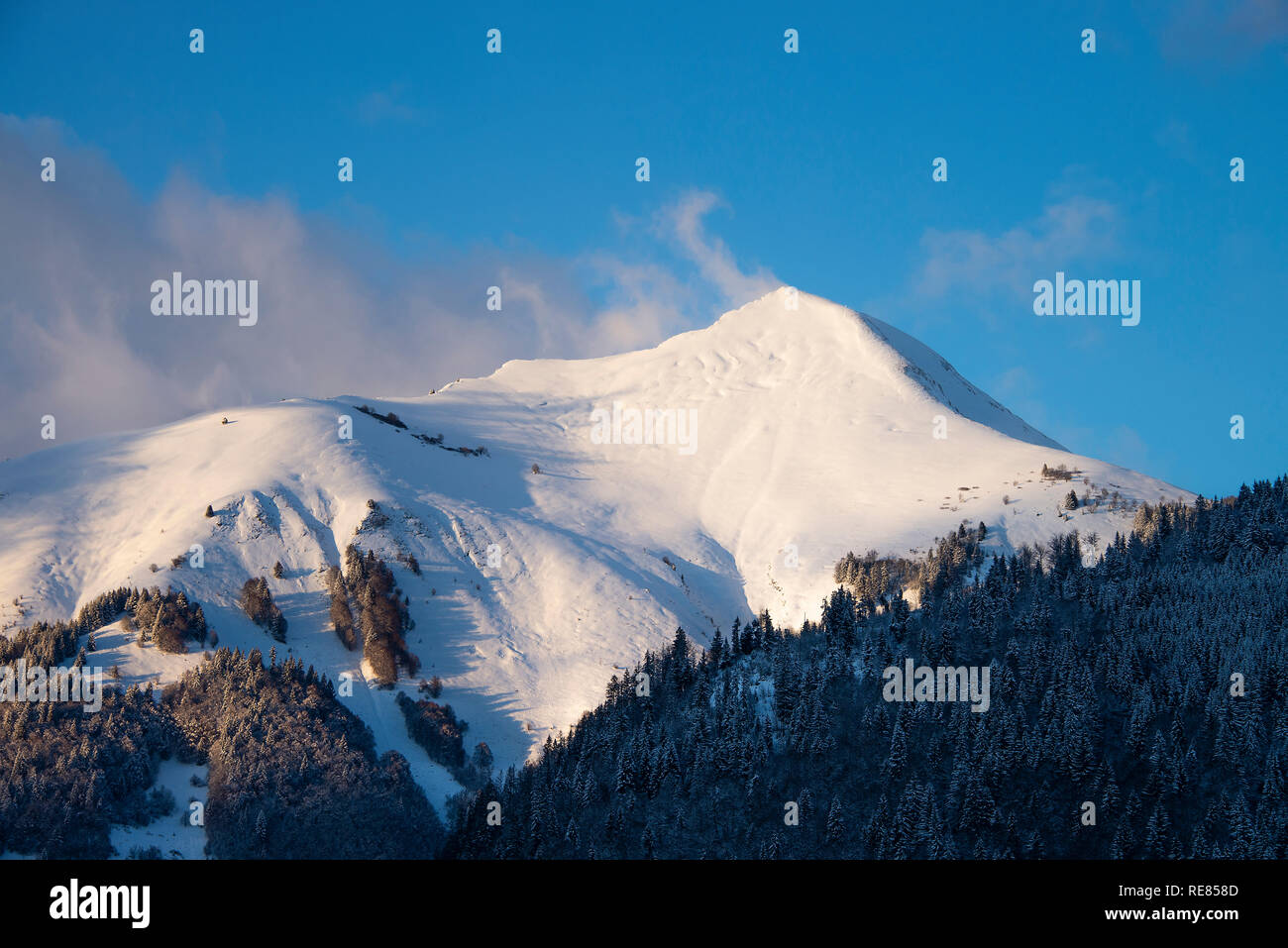 The Snow Covered Mountain Pointe de Nantaux near Morzine in the French Alps Haute Savoie Portes du Soleil France Stock Photo