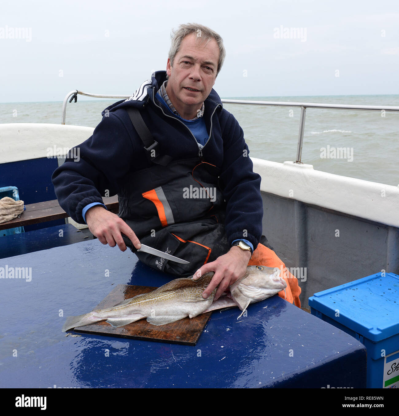 Acting UKIP leader Nigel Farage shows a different side from politics and  campaigning as he takes a break and relaxes on a day&#39;s fishing trip off the  Kent coast. Featuring: Nigel Farage