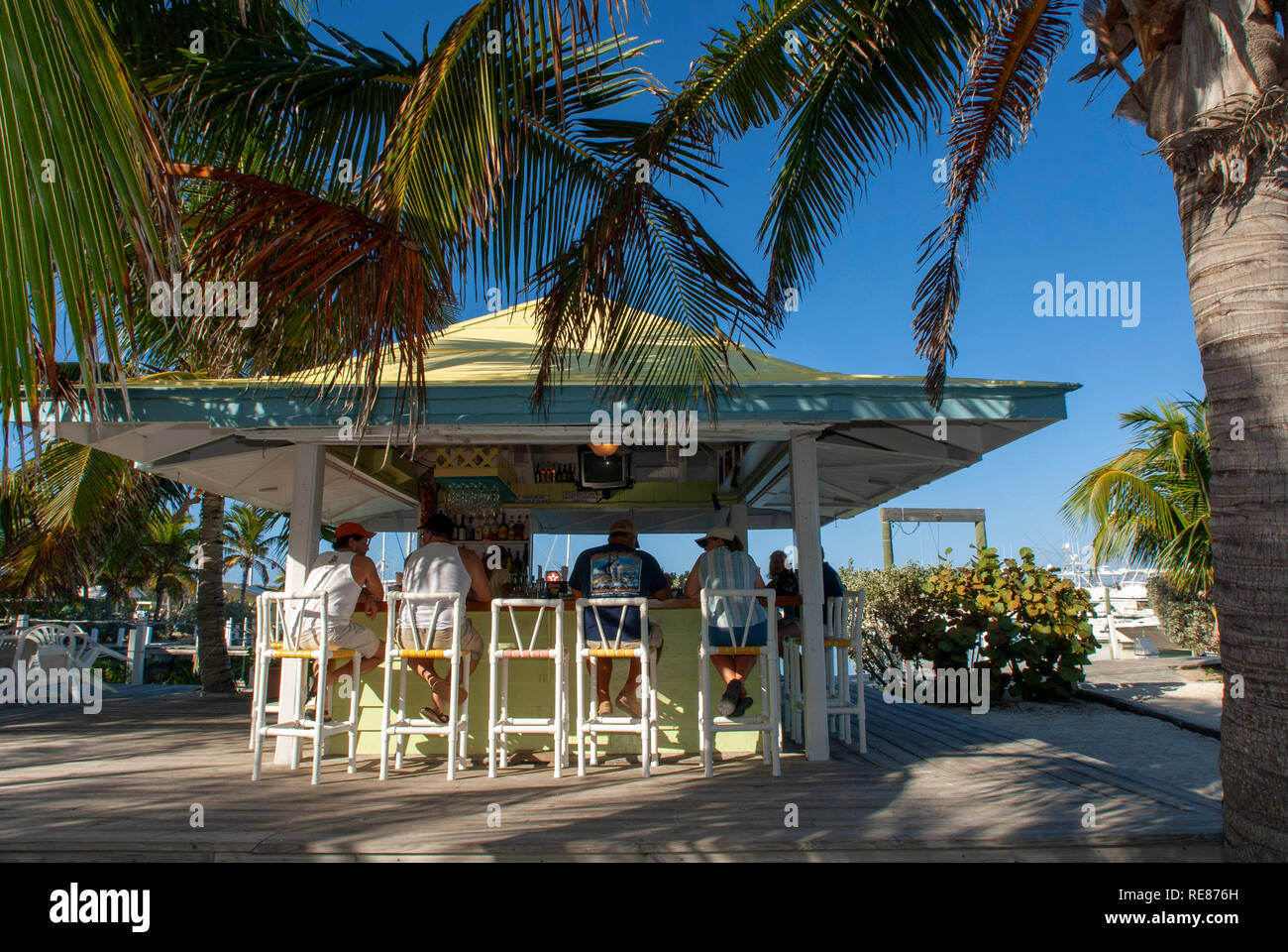 Beach front bar and restaurant. Hope Town, Elbow Cay, Abacos. Bahamas. Stock Photo