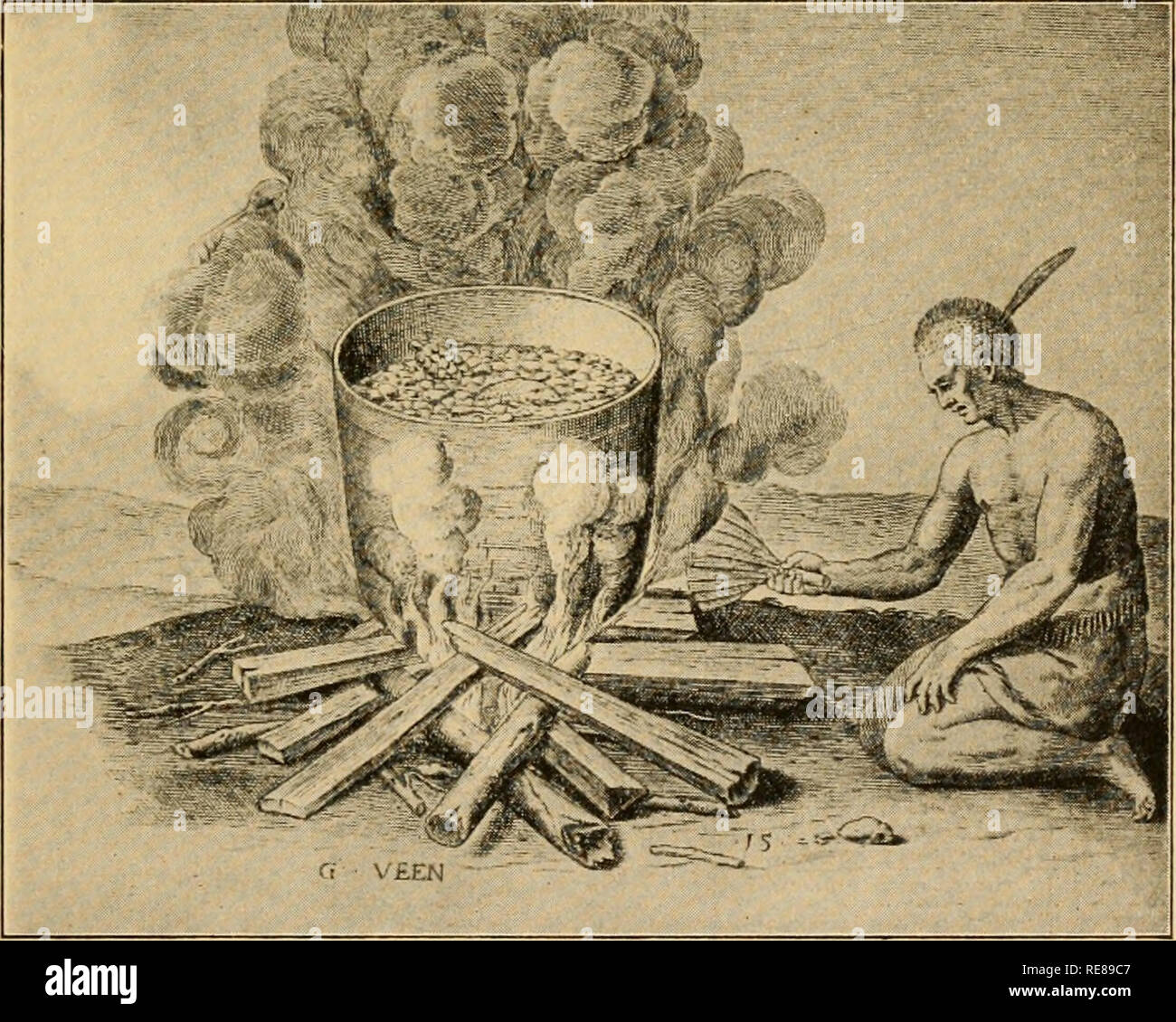 . Corn book for young folk. Corn. THE BEGINNING OF THE CORN CROP 11 In 1585 Sir Walter Raleigh attempted the first English settlement in America. This colony started cabin homes on Roanoke Island, North Carolina. Among the daring men who came with this col- ony were Thomas Hariot, a writer, and John White,. Fig. 5. Indian cooking Corn. (After John White) an artist. Hariot wrote, in what now seems to us queer spelling, the first article ever w^-itten about Indian corn. He thus describes the new plant: Pagatour, a kind of graine so called by the Indians; the same in the West Indies is called May Stock Photo