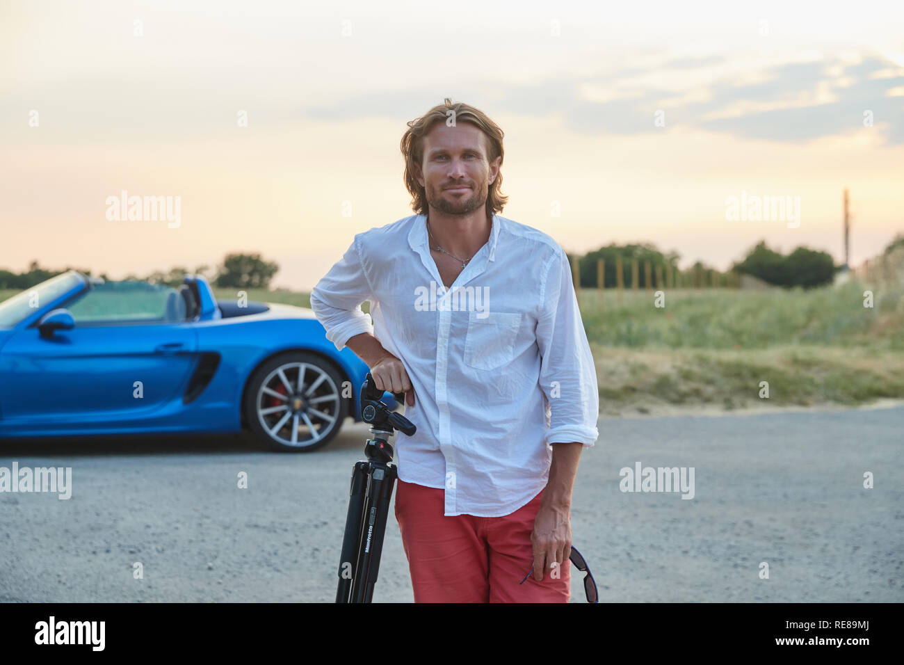 mens blue shirt with white spots