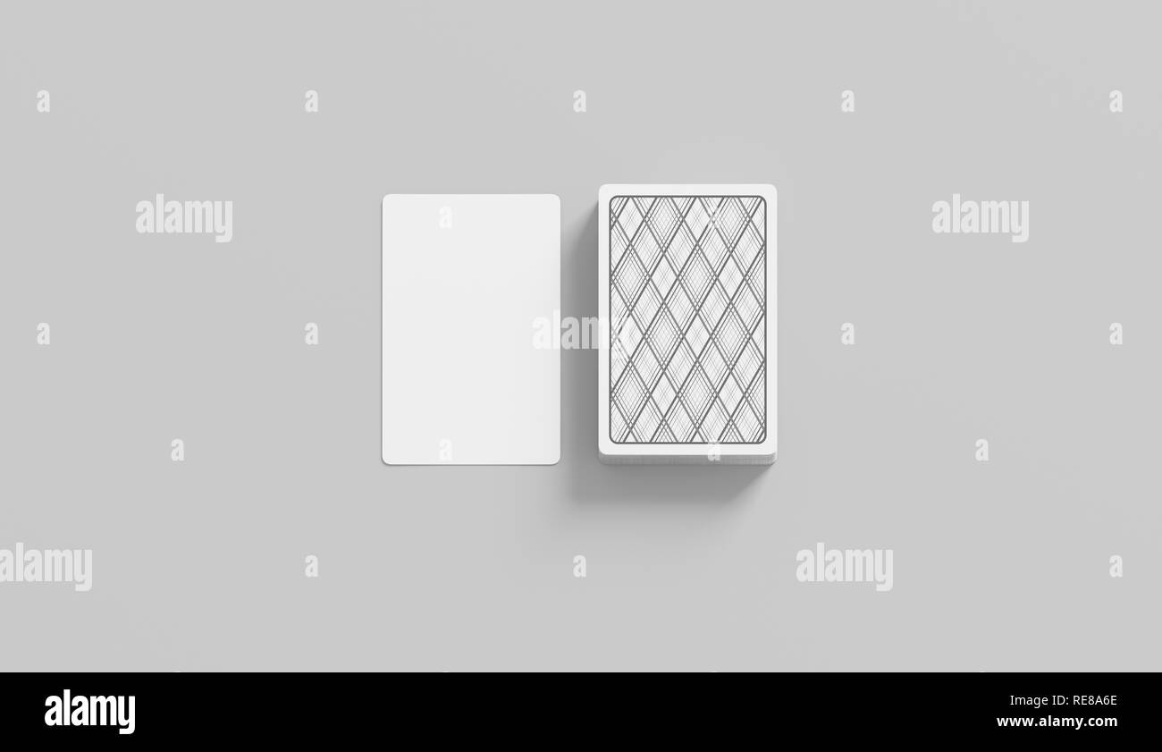 Blank white playing card with deck stack mockup, isolated, 3d rendering