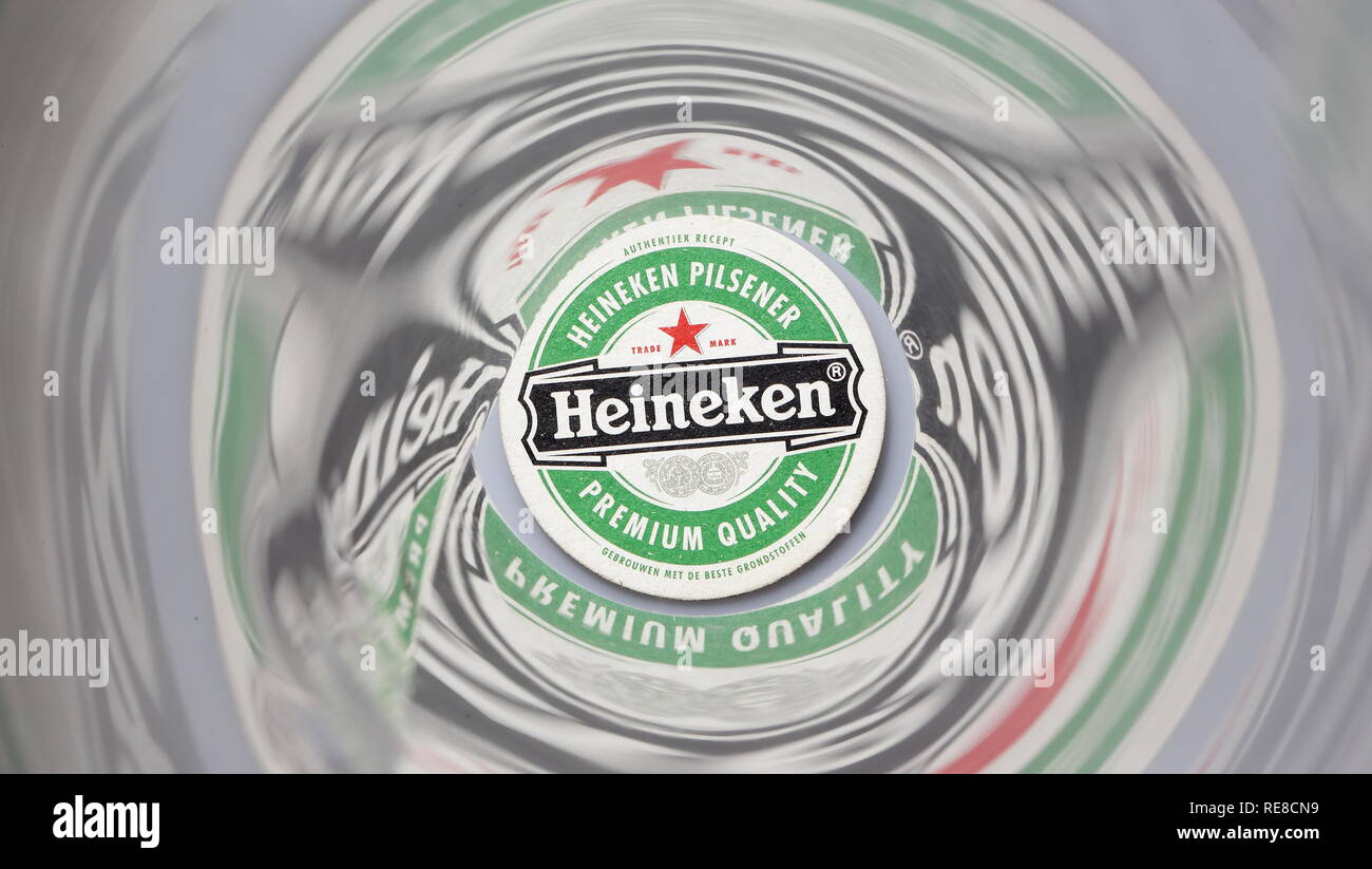 GRONINGEN, HOLLAND JUNE 12, 2018. Beer mats from Heineken Lager Beer