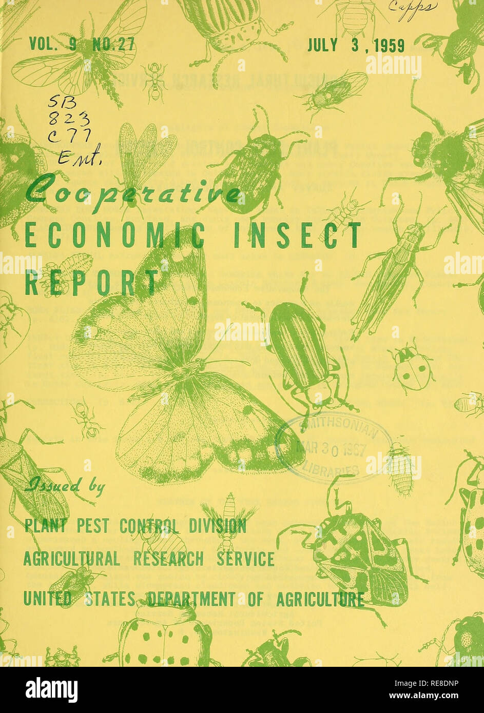 . Cooperative economic insect report. Beneficial insects; Insect pests. . Please note that these images are extracted from scanned page images that may have been digitally enhanced for readability - coloration and appearance of these illustrations may not perfectly resemble the original work.. United States. Animal and Plant Health Service. Plant Protection and Quarantine Programs; United States. Bureau of Entomology and Plant Quarantine; United States. Plant Pest Control Division. Hyattsville, MD. [etc. ] Plant Protection and Quarantine Programs Animal and Plant Health Service Stock Photo