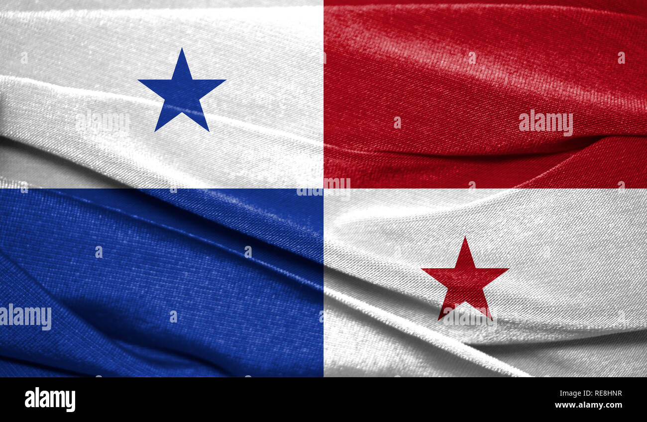 Realistic flag of Panama on the wavy surface of fabric. Perfect for background or texture purposes. Stock Photo