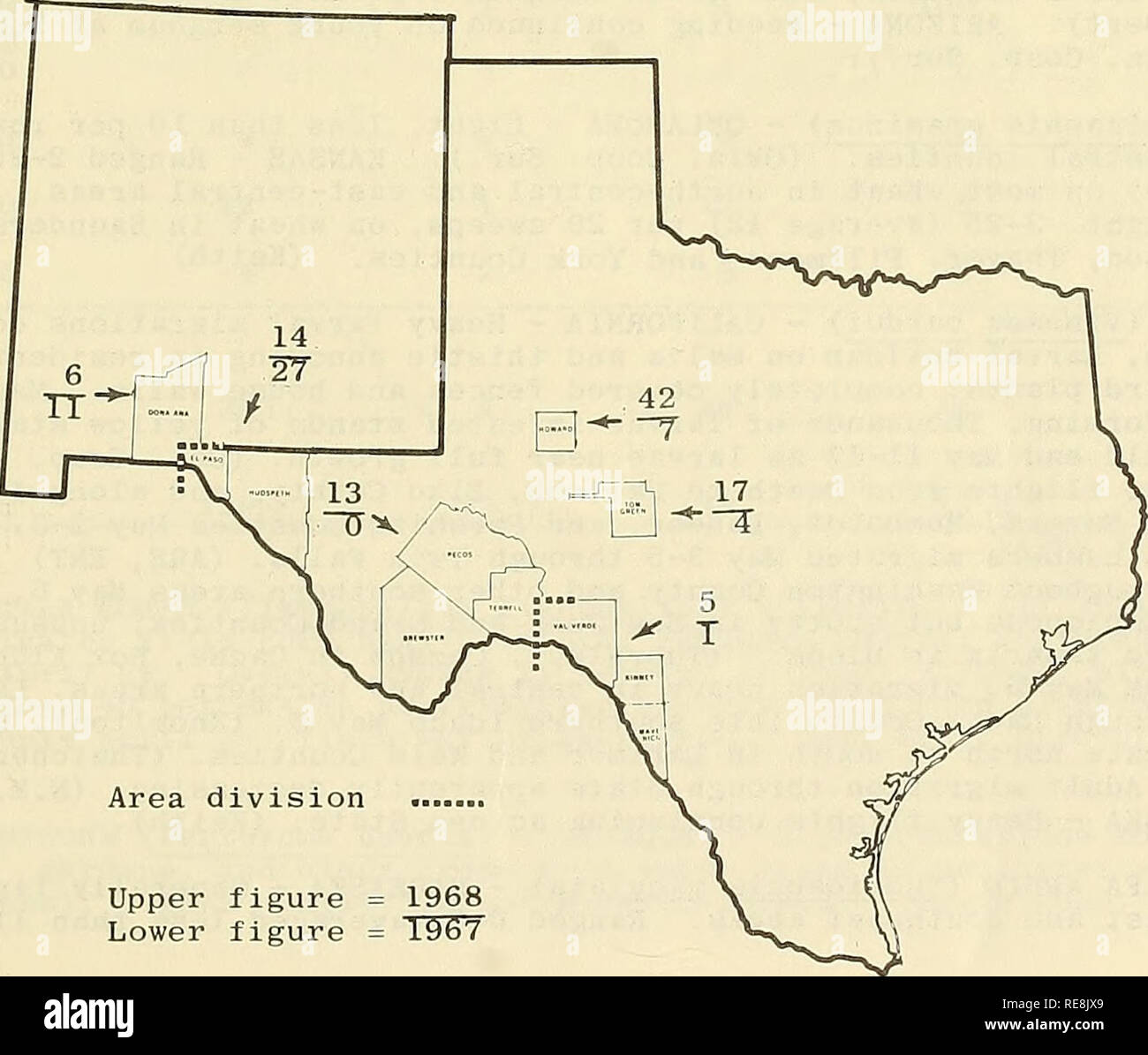 . Cooperative economic insect report. Beneficial insects; Insect pests. - 409 SPECIAL INSECTS OF REGIONAL SIGNIFICANCE Potato Psyllld Survey, Spring Breeding Areas of Texas and Southeastern New Mexico The potato psyllid (Paratrioza cockerelli) survey in Texas and southeastern New Mexico was completed March 28, 1968. Unusual amounts of winter moisture occurred throughout the survey area. Lycium host plants are leafy, lush, and in better than average condition in all locations. Potato psyllid counts increased considerably in the Big Spring, San Angelo, Del Rio, and Marathon-Sanderson areas. Popu Stock Photo