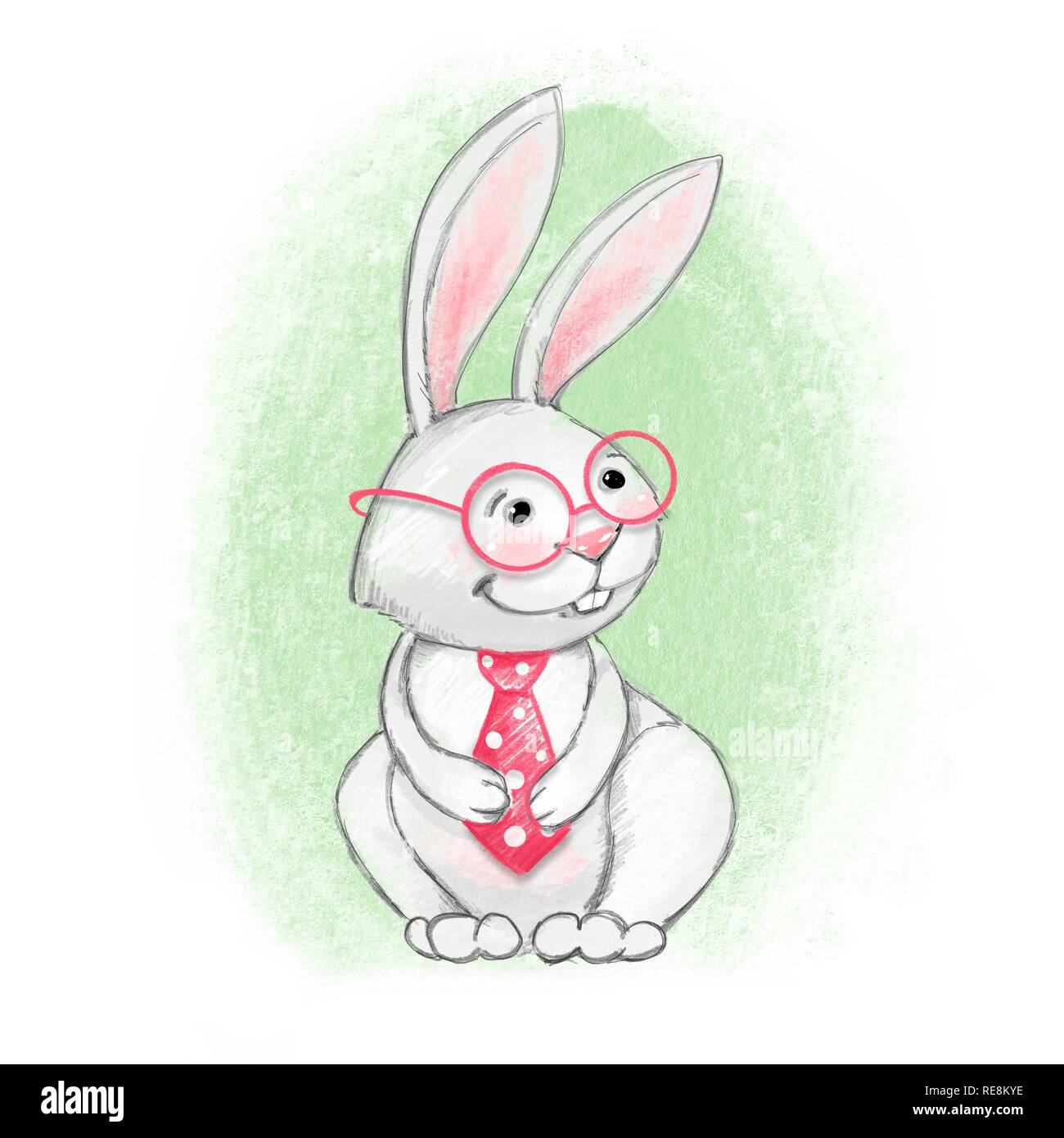 Little bunny. Cute rabbit with glasses Stock Photo