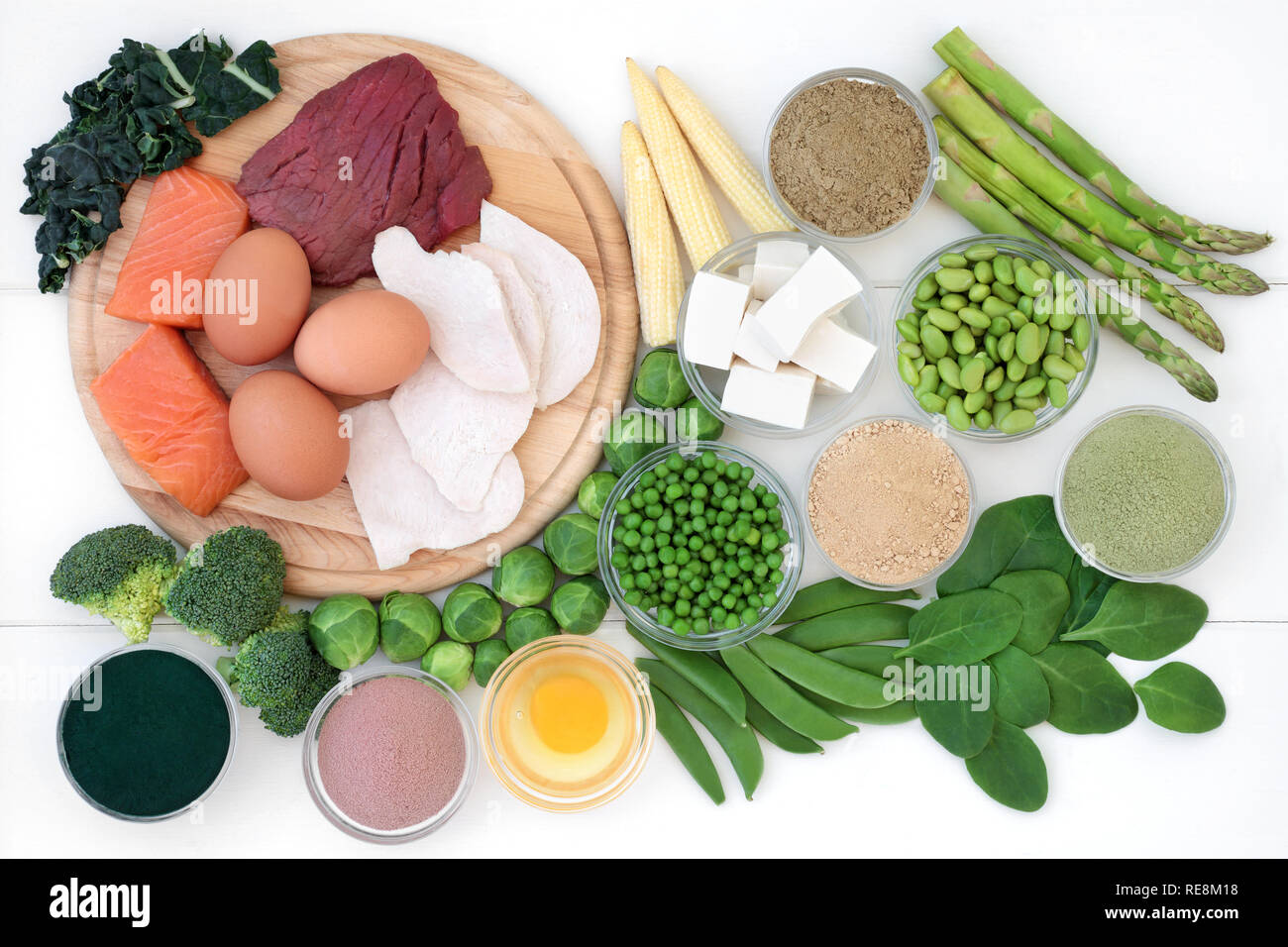 High protein food collection with meat, fish, dairy, legumes