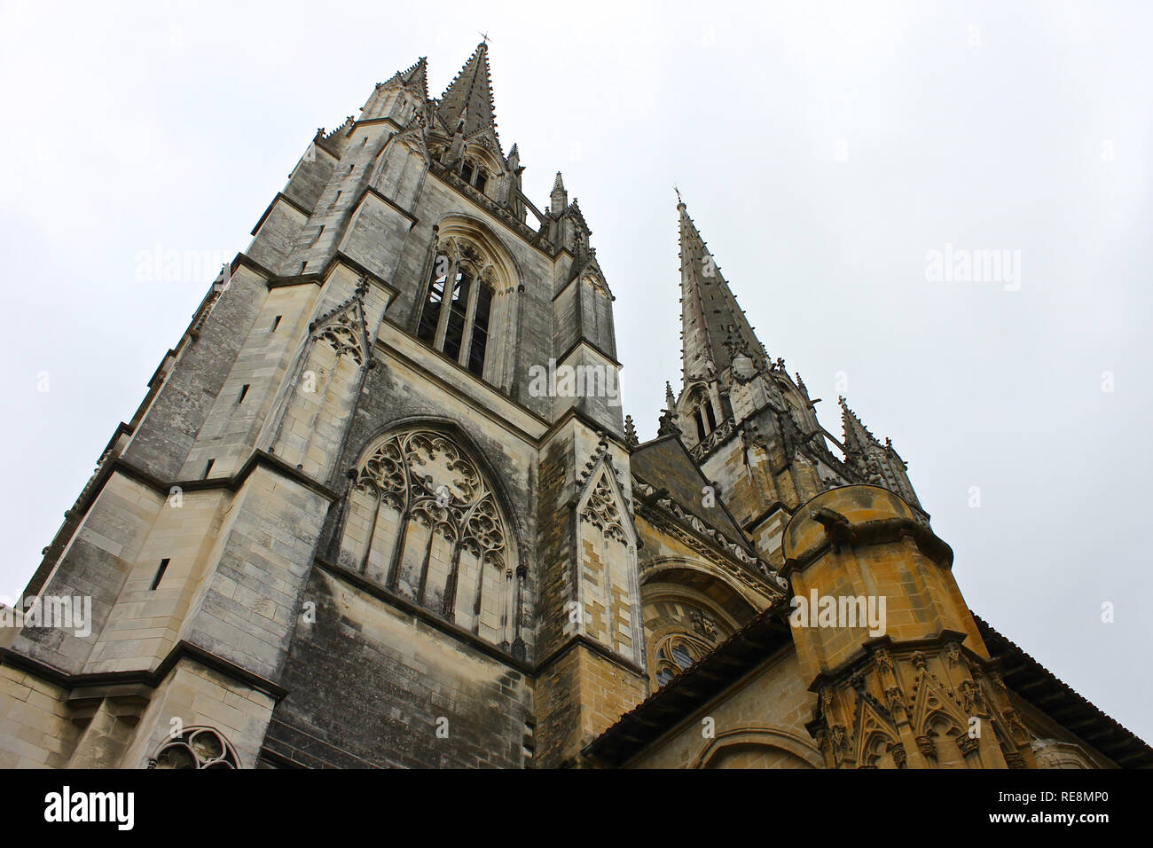 Bayonne, France. The Cathedral of Saint Mary (Cathedrale Notre Dame), with its two steeples and the facade Stock Photo