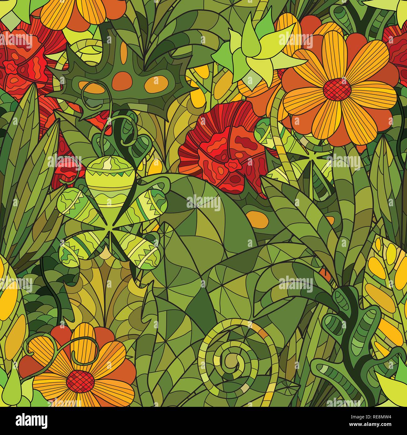 hand drawn vector floral seamless pattern Stock Vector Image & Art - Alamy
