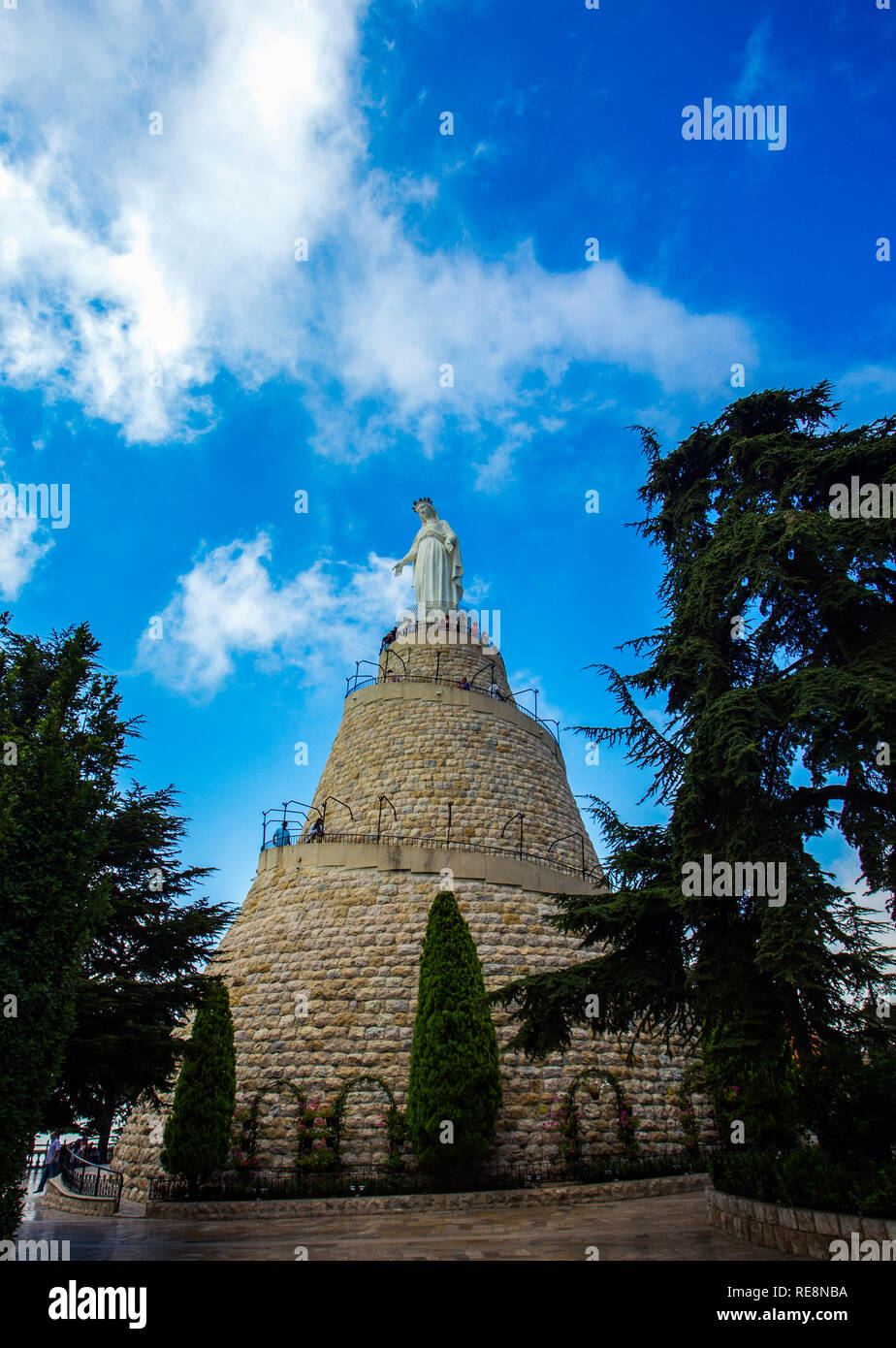 The statue of Virgin Mary in Harissa, mount Lebanon Stock Photo Alamy