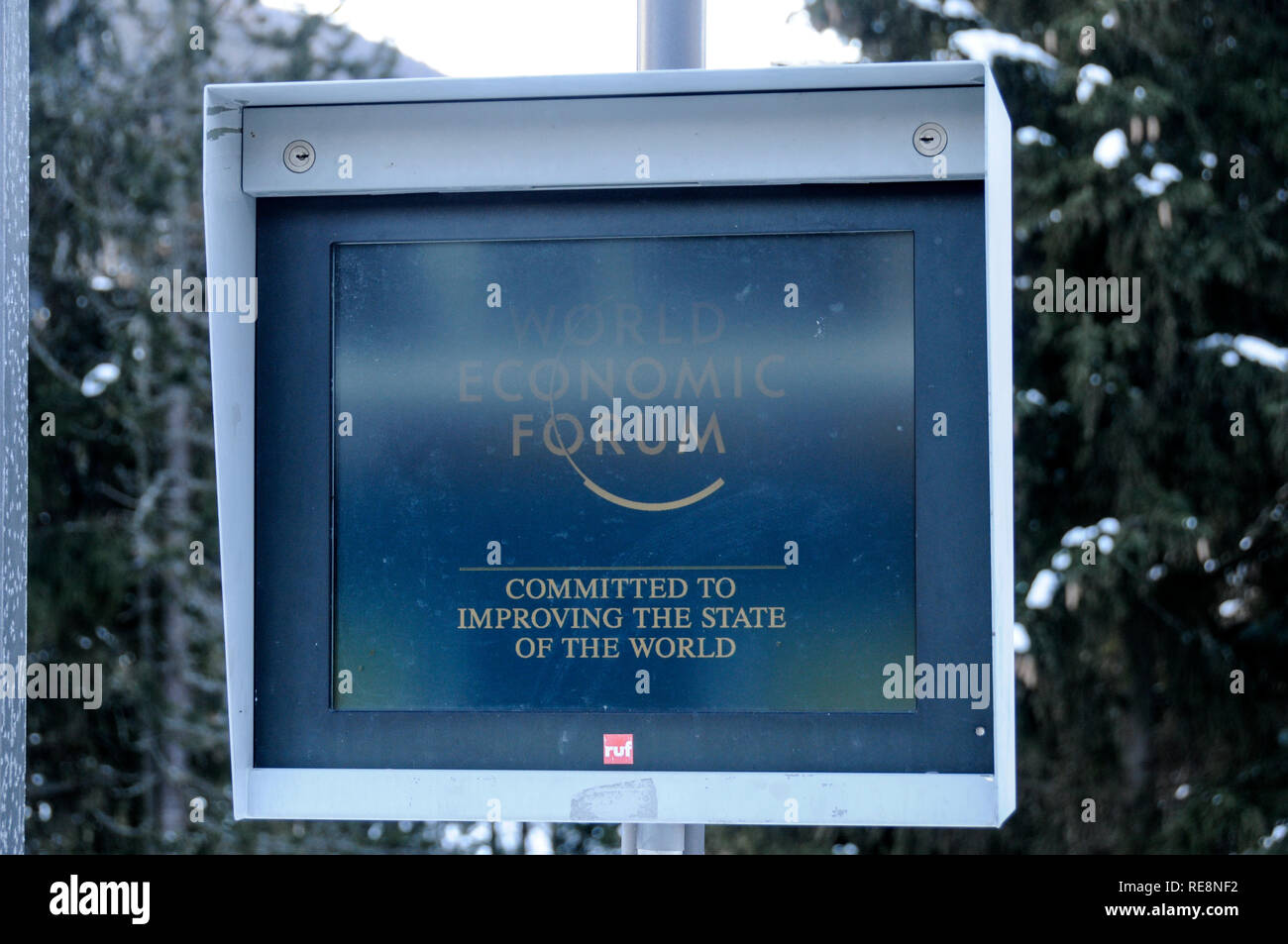 A digital sign at the Kongress Zentrum, (venue for the annual World Economic Forum), in the Promenade, Davos, Switzerland Stock Photo