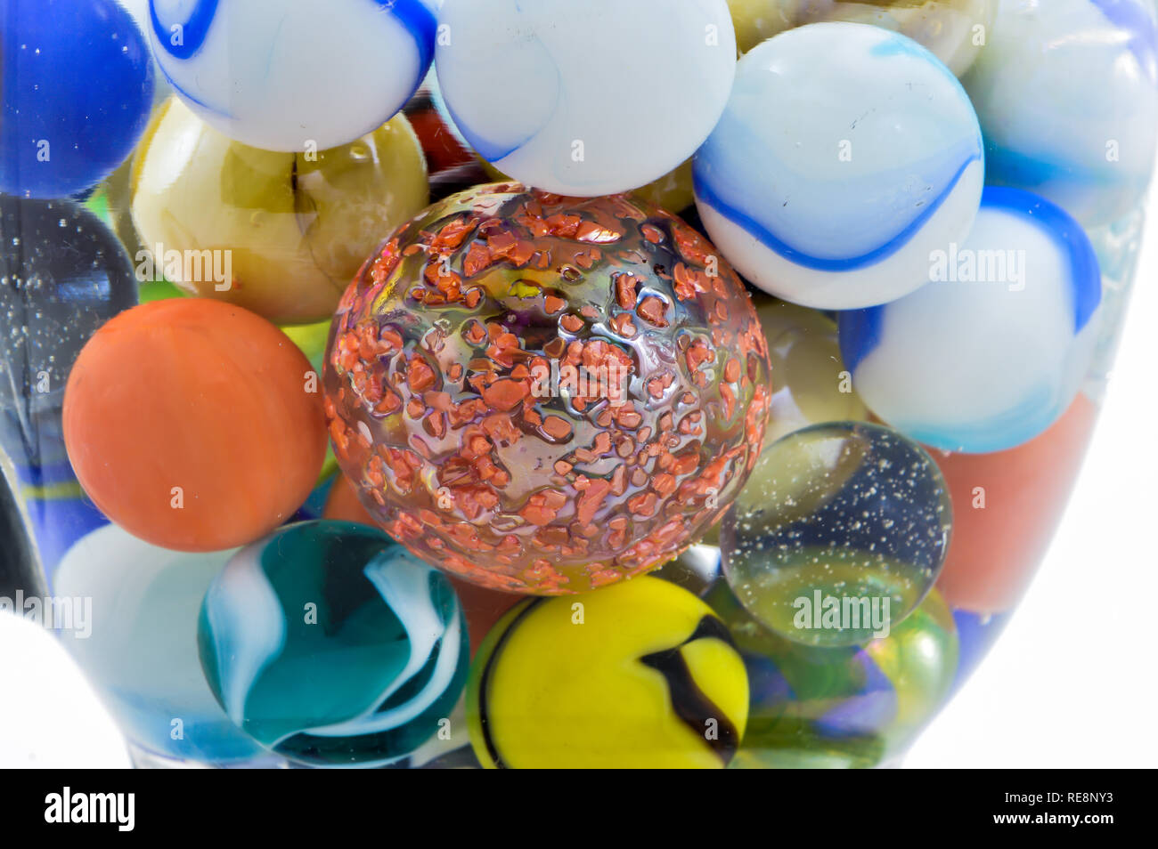 Jar of Marbles in Water Stock Photo