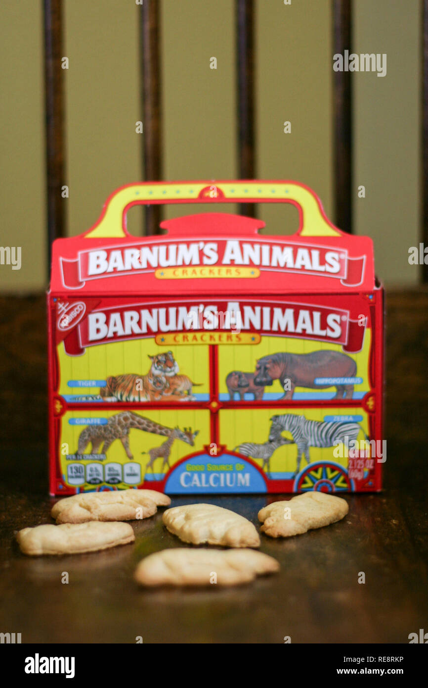 Original box of Barnum's Animal Crackers with circus animals behind