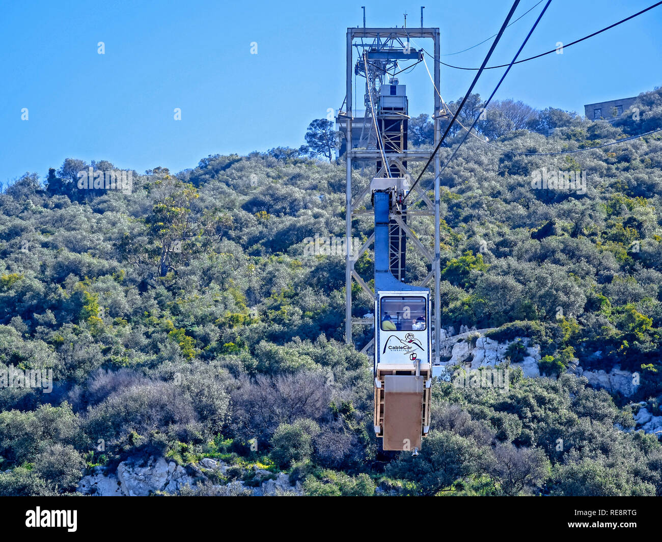 Cable Car Descending From The Top Of The Rock Gibraltar Stock Photo - Alamy