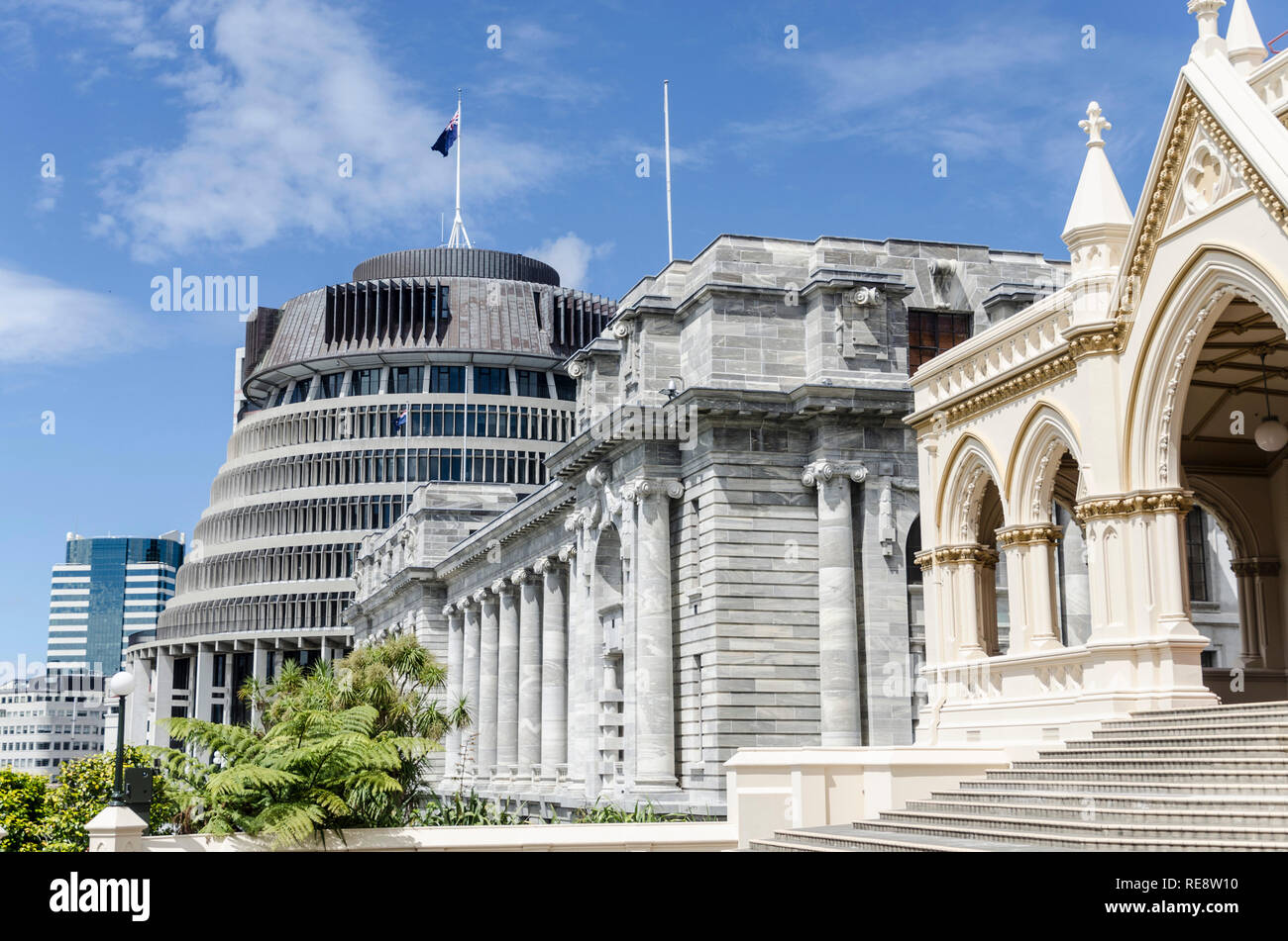 New Zealand parliament building (the beehive) in Auckland Stock Photo
