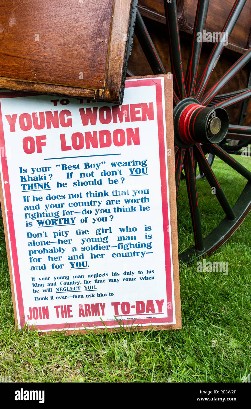 First World War recruitment poster asking young women of London to encourage their husbands, boyfriends to join the Army. Stock Photo