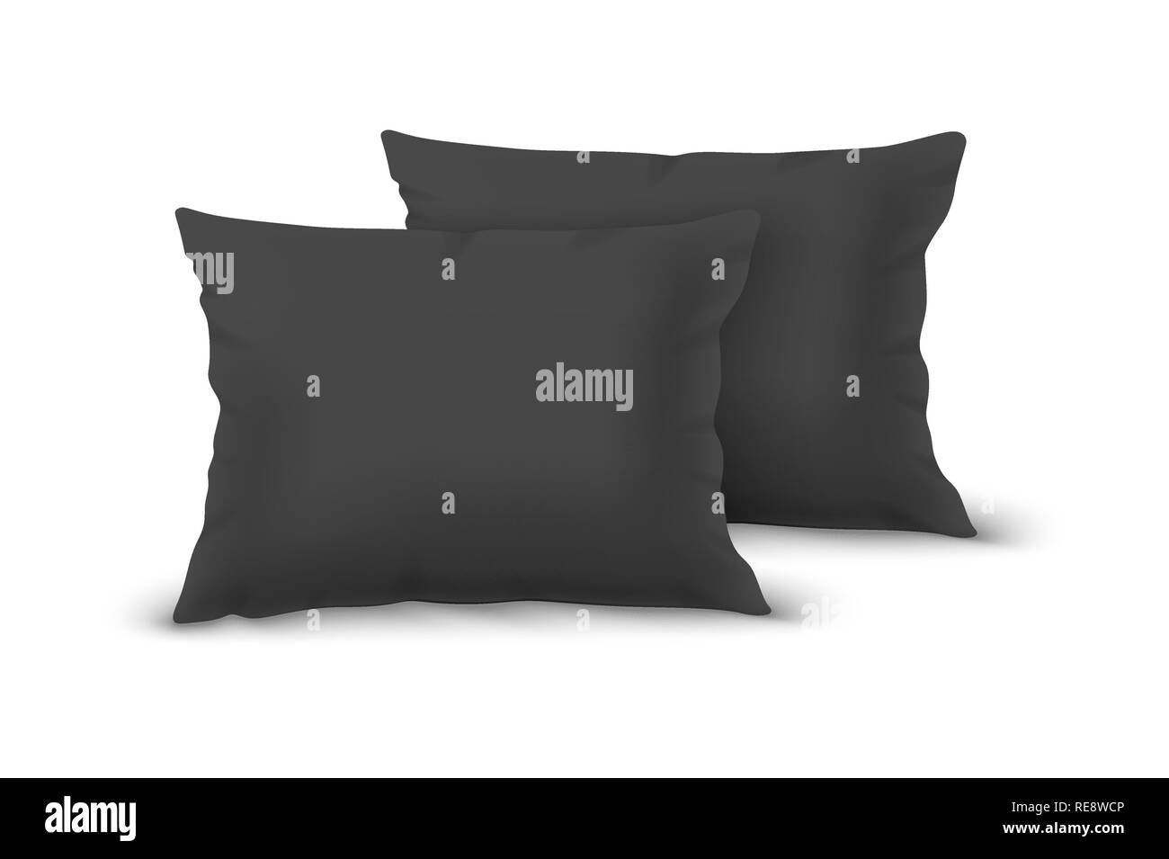 Vector Realistic 3d Black Pillow Set Closeup Isolated On White