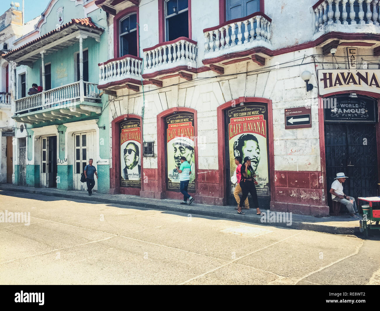 Cartagena, Colombia - march 2019: Street scene and colorful building facades of  old town in  Cartagena , Colombia Stock Photo