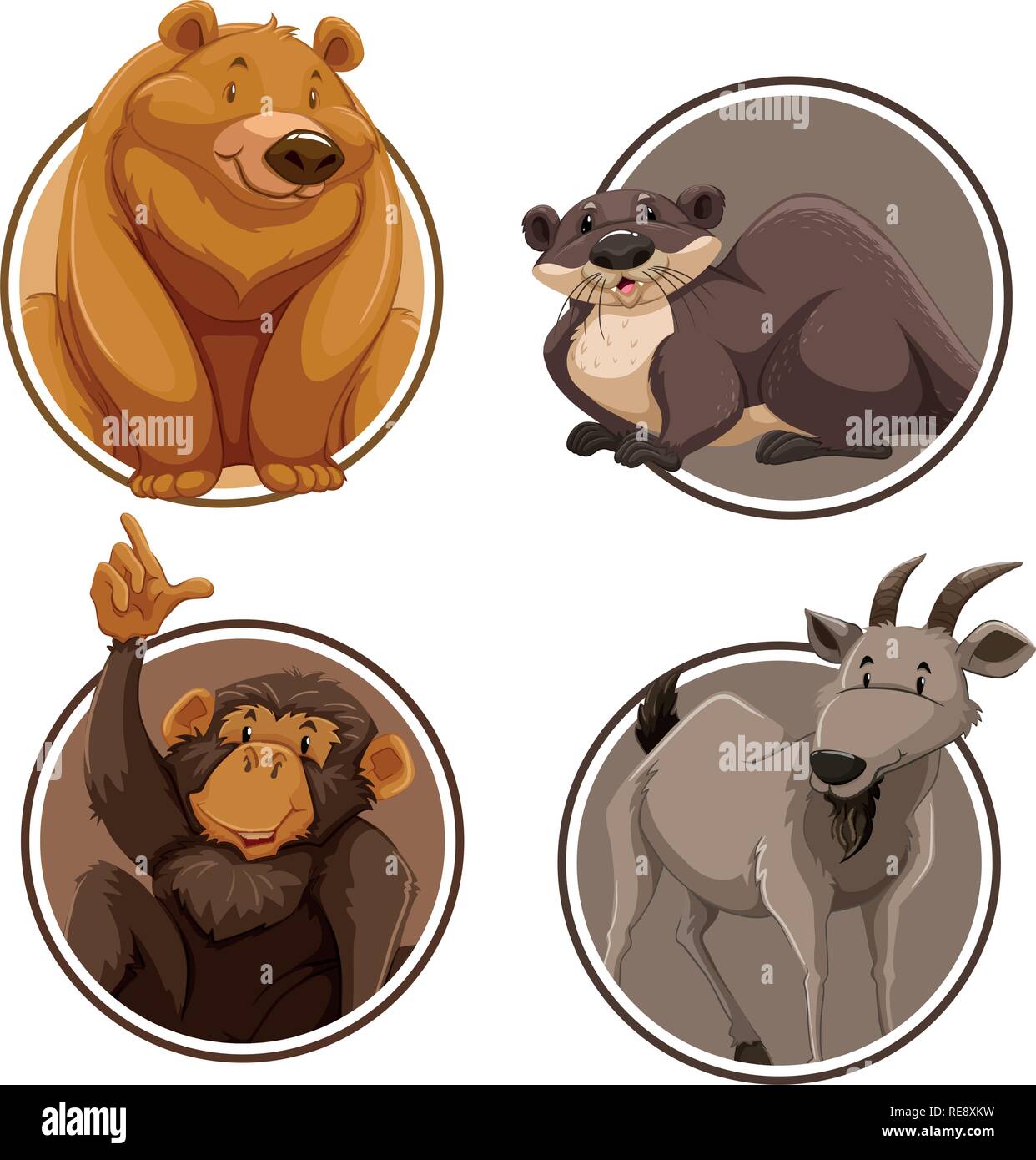 Set of wild animal on sticker template illustration Stock Vector Image ...