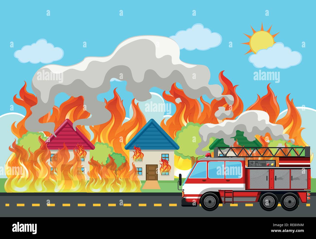 Emergency house fire background illustration Stock Vector Image & Art