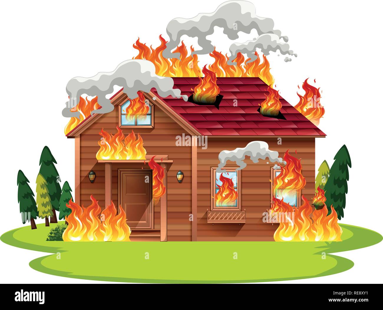 Cabin wooden house on fire illustration Stock Vector Image & Art - Alamy