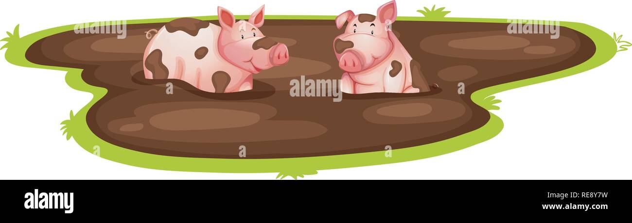 Pig playing in mud illustration Stock Vector