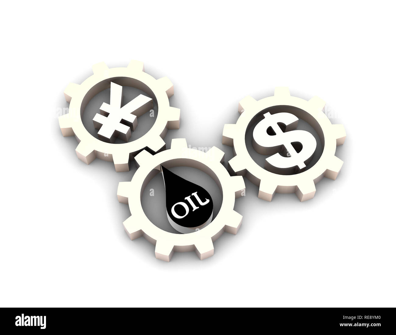 Exchange of RMB and oil, oil and renminbi, energy money, currency symbols and gears Stock Photo